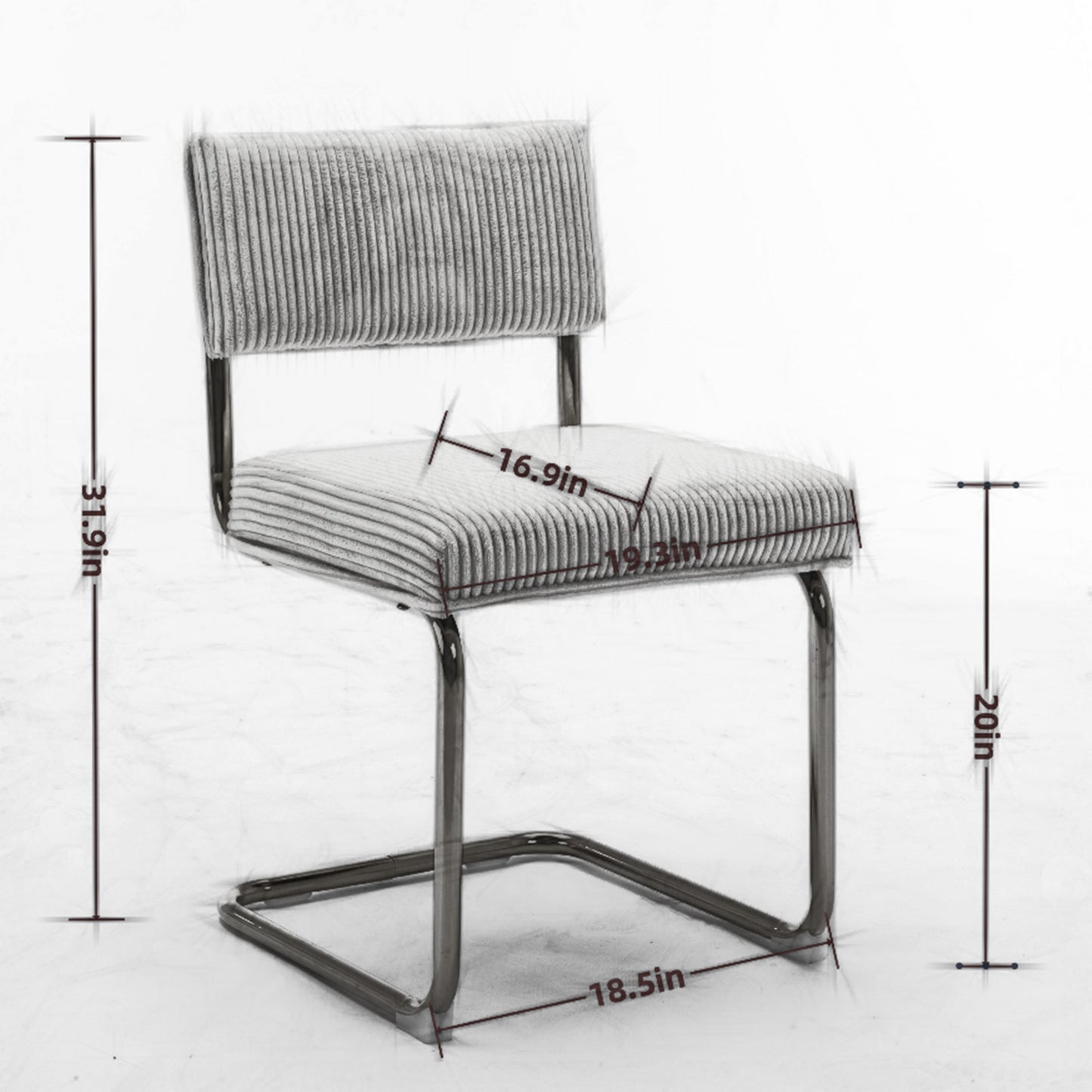 Gray corduroy accent chair with chrome sled base