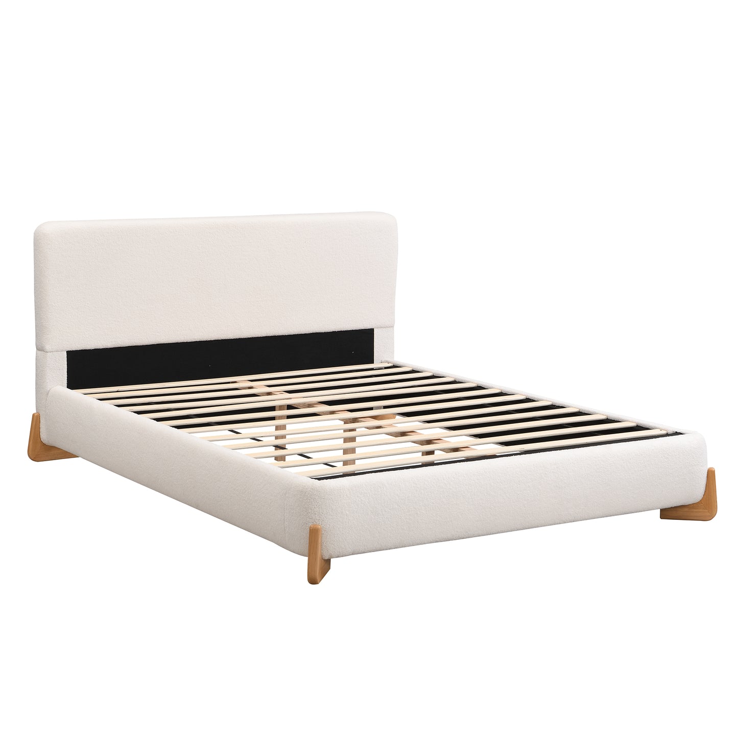 Elegant Upholstered King Bed Frame with Sturdy Support, White