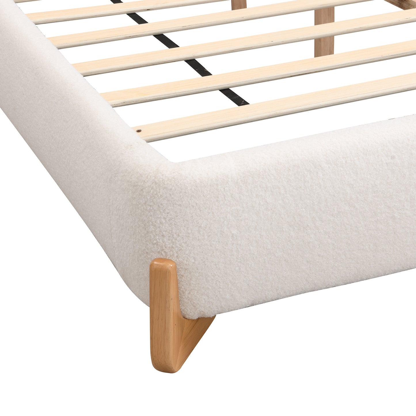 Elegant Upholstered King Bed Frame with Sturdy Support, White