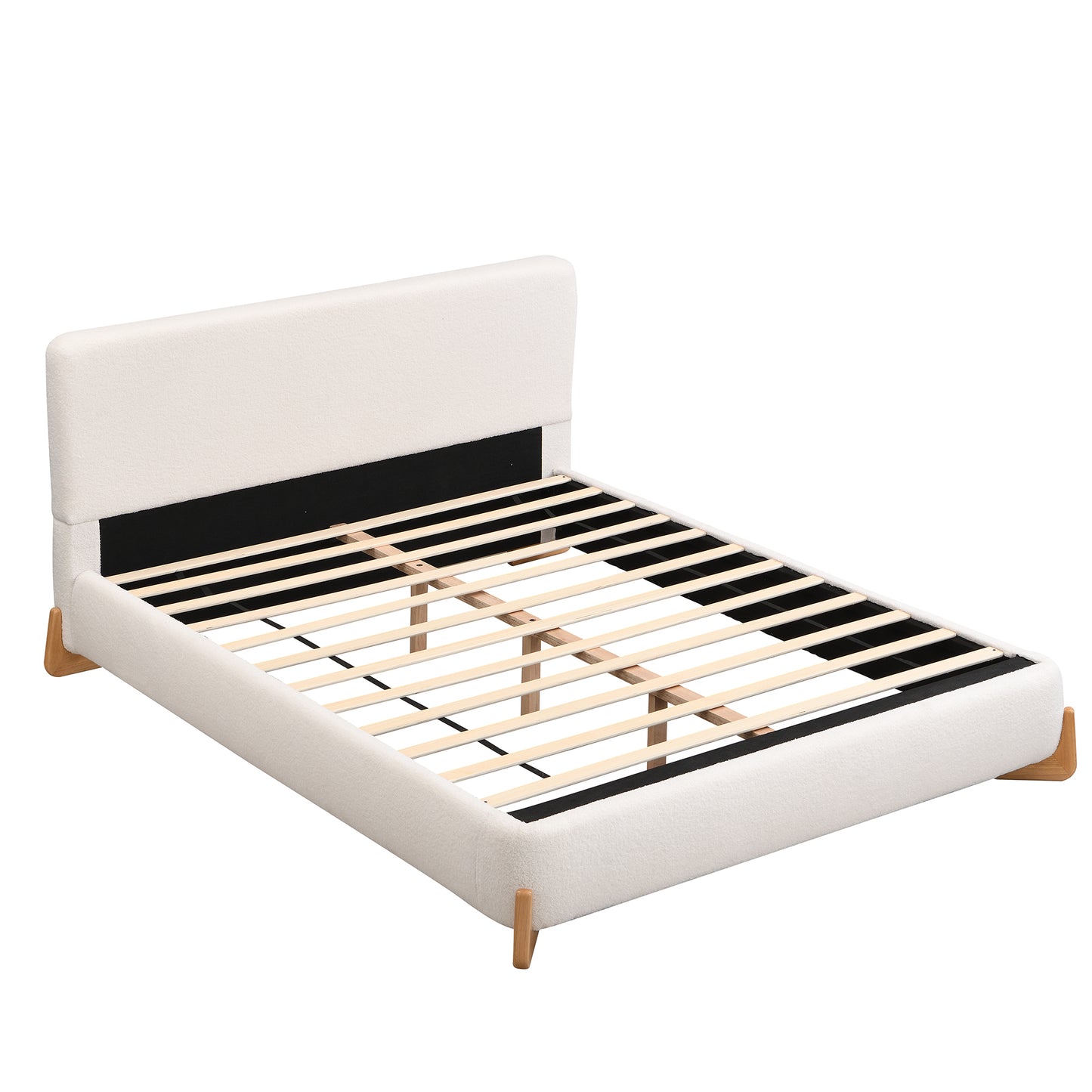 Elegant Upholstered King Bed Frame with Sturdy Support, White