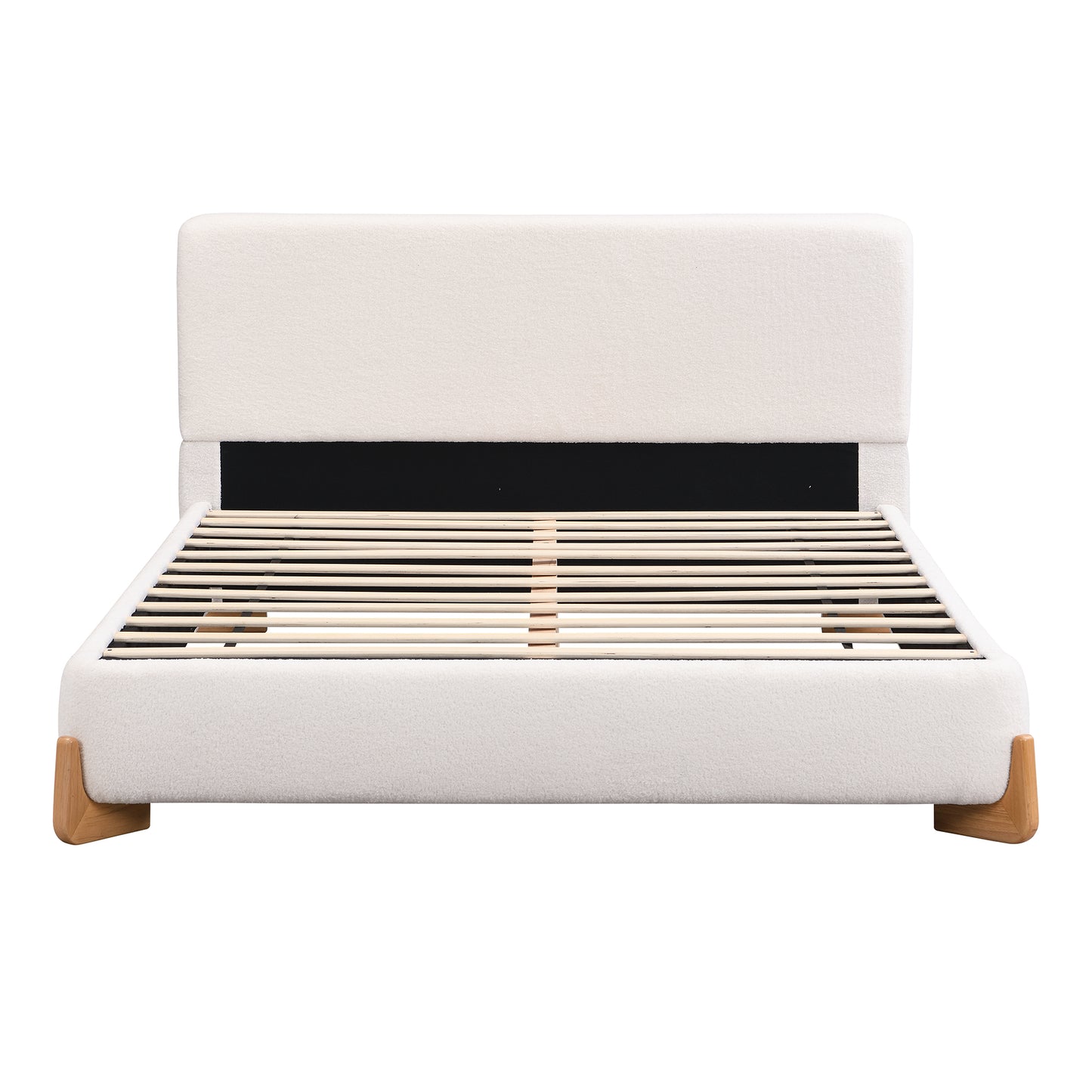 Elegant Upholstered King Bed Frame with Sturdy Support, White