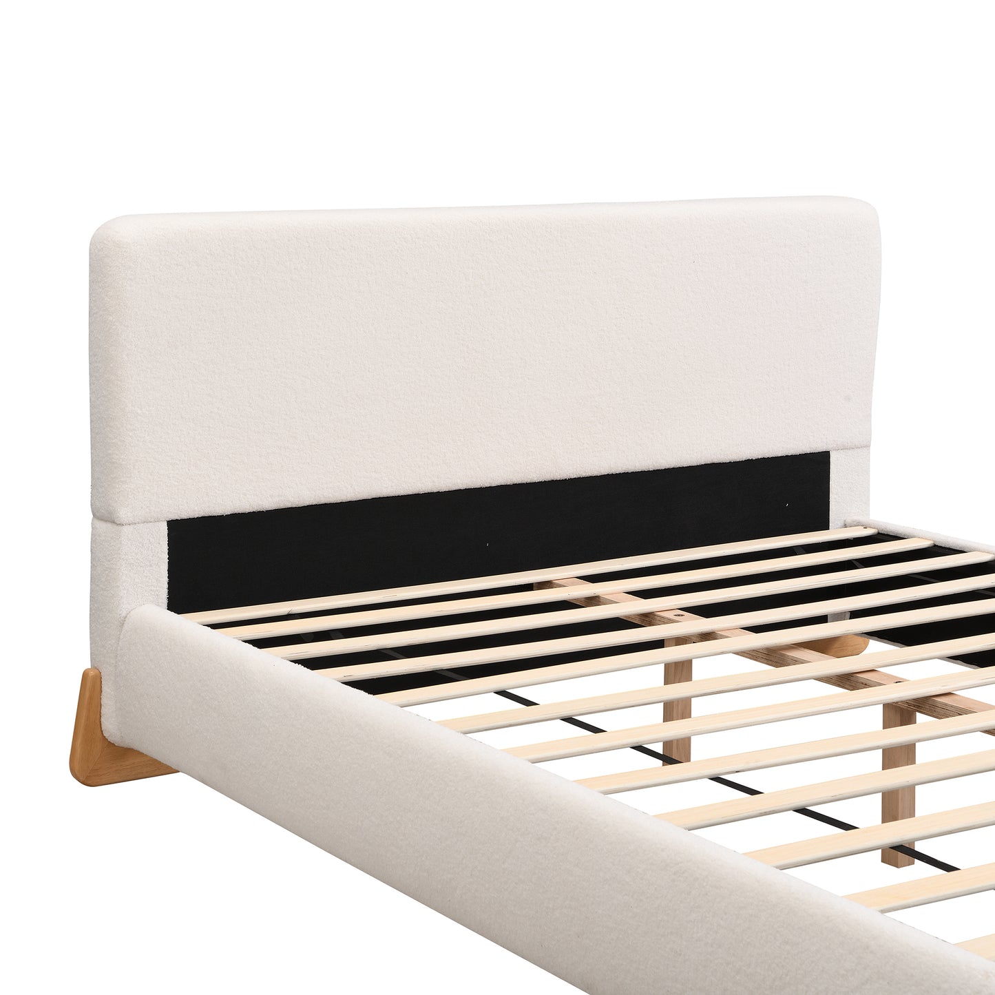 Elegant Upholstered King Bed Frame with Sturdy Support, White