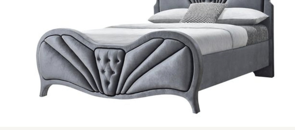 Elegant Gray Velvet Queen Bed with Arched Headboard