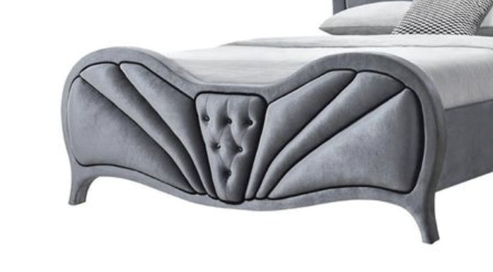 Elegant Gray Velvet Queen Bed with Arched Headboard
