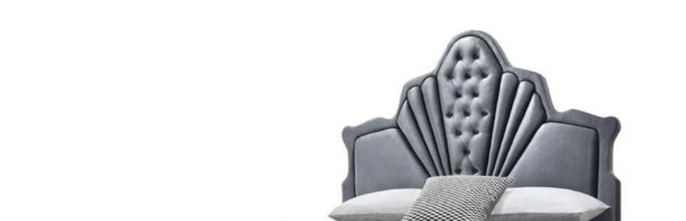Elegant Gray Velvet Queen Bed with Arched Headboard