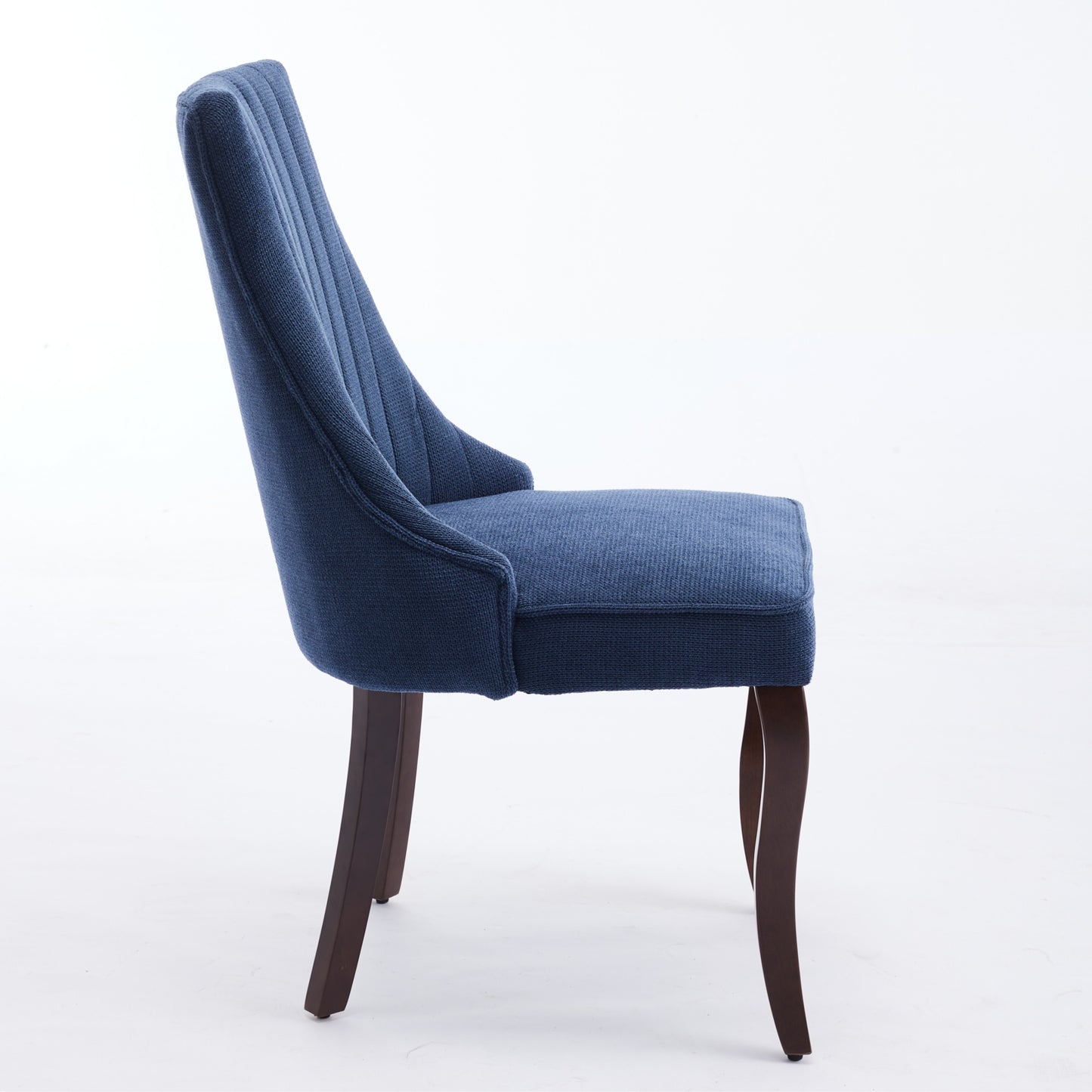 Navy blue fabric dining chair with channel tufted back