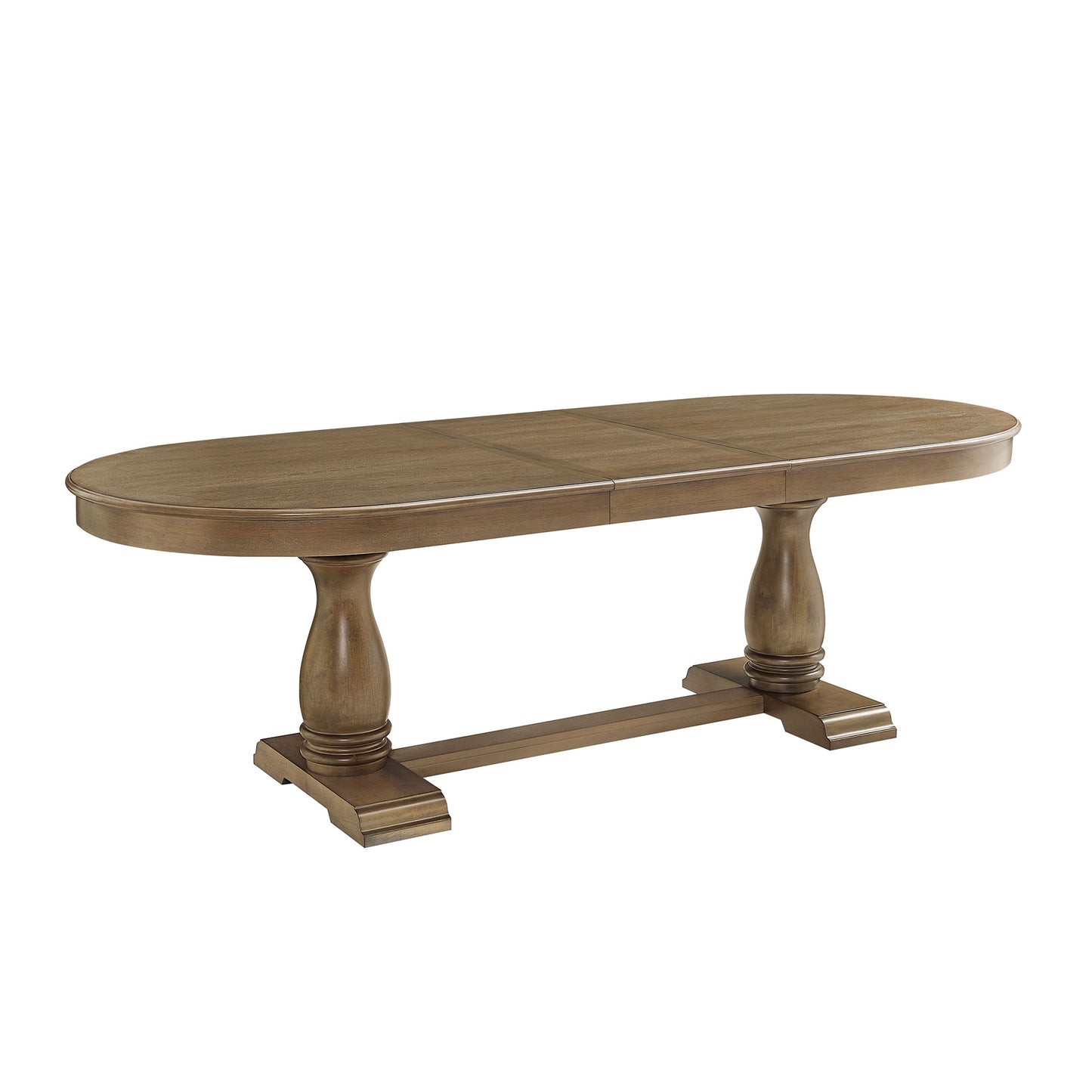 Rustic brown oval pedestal dining table with extendable leaf