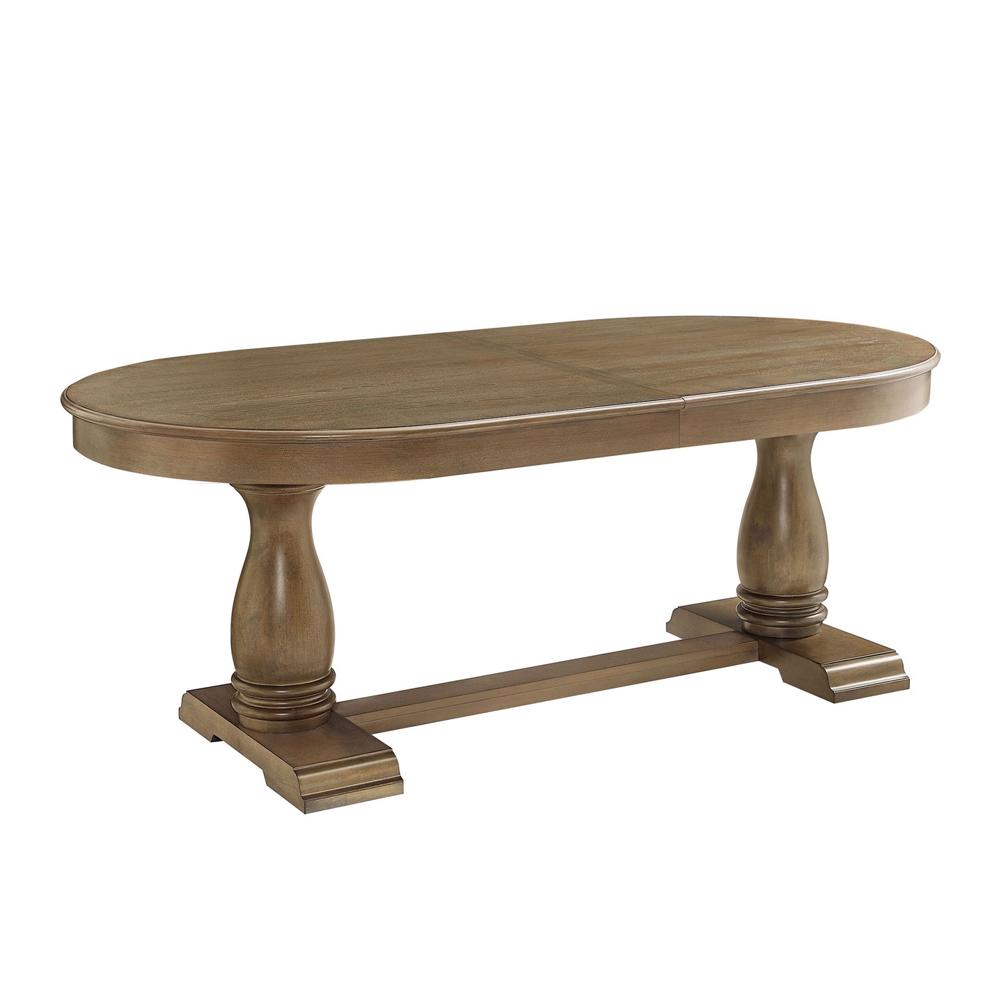 Brown wooden oval dining table with pedestal base