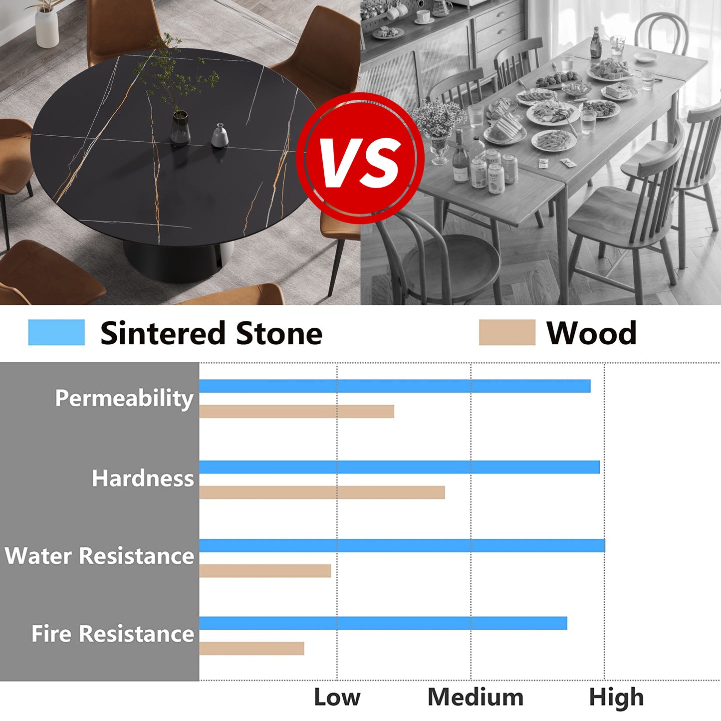 Black sintered stone dining table with gold veining