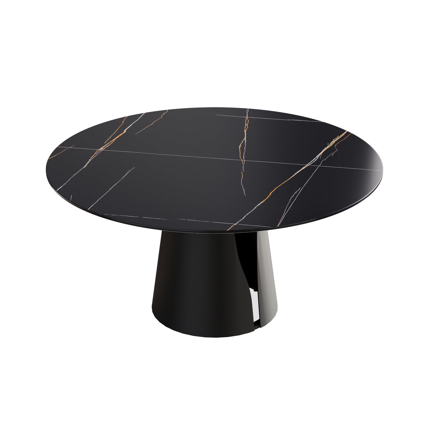 Modern black round dining table with gold veining