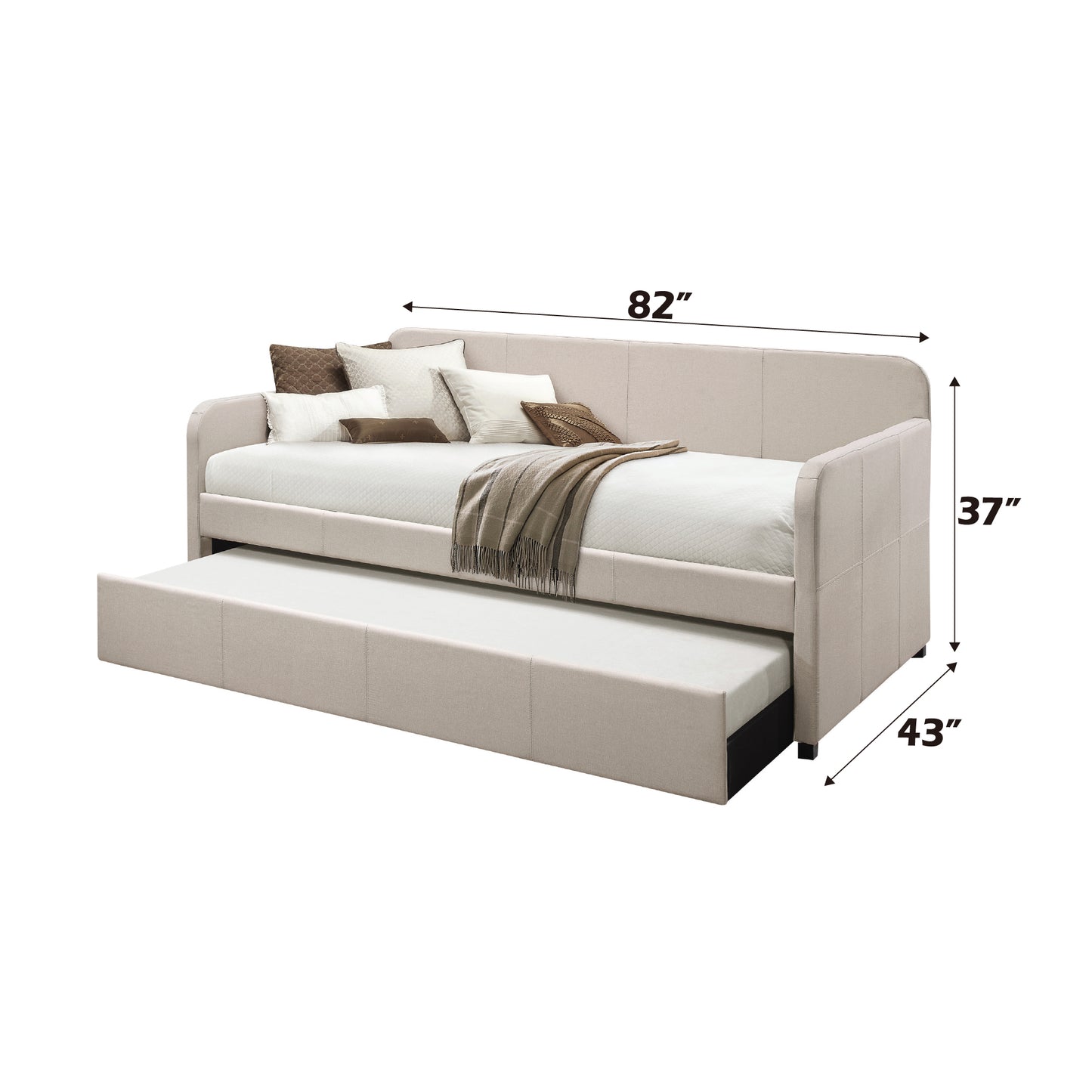 Space-Saving Fabric Daybed with Roll-Out Trundle in Fog