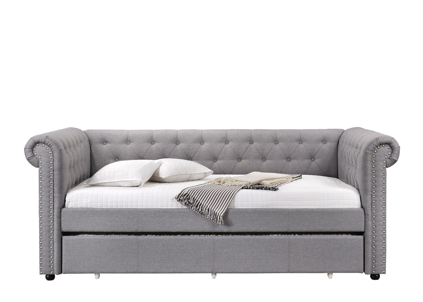 Comfortable Smoke Gray Twin Daybed with Trundle - No Box Spring Needed