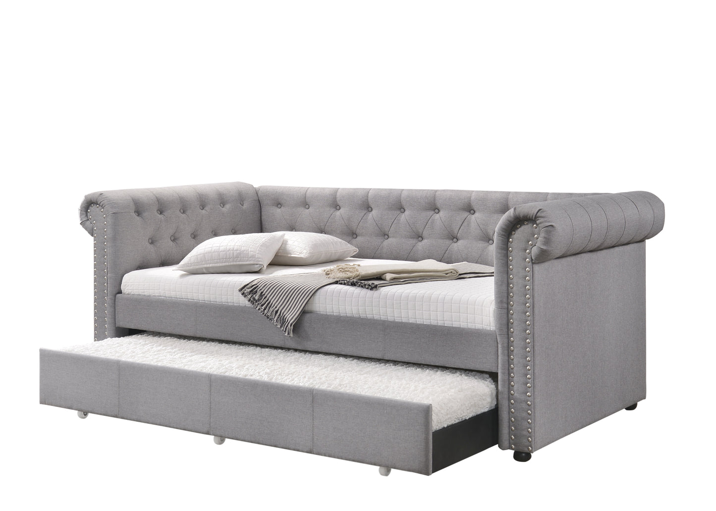 Comfortable Smoke Gray Twin Daybed with Trundle - No Box Spring Needed