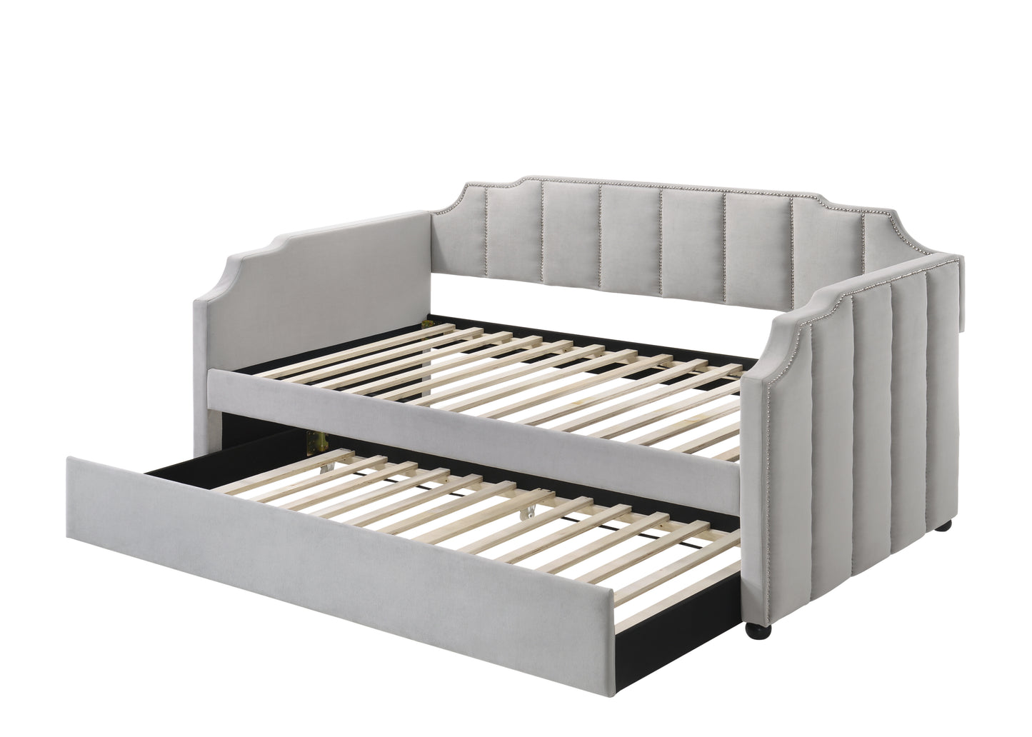 Comfortable Daybed with Roll-Out Trundle - Gray Velvet