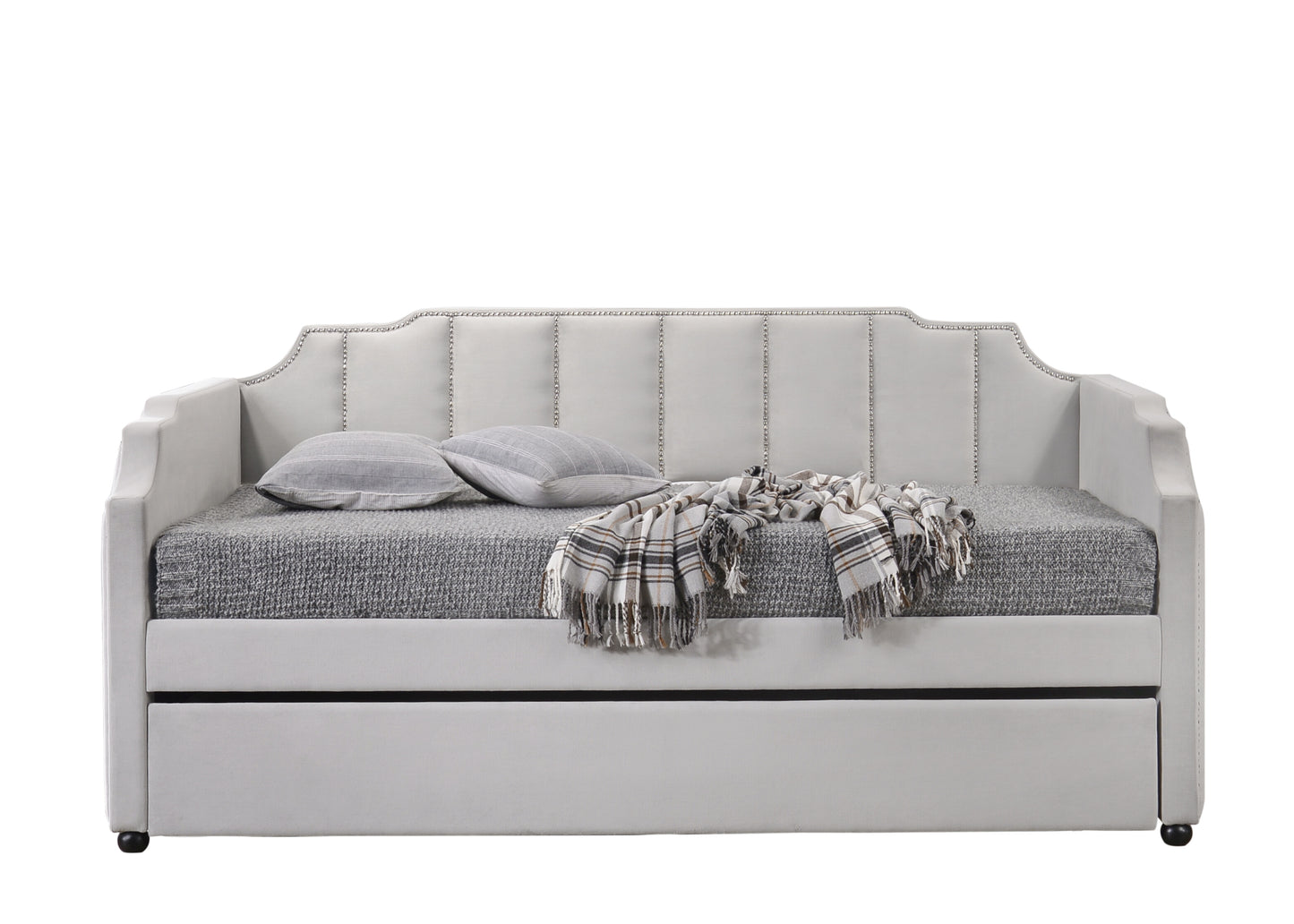 Comfortable Daybed with Roll-Out Trundle - Gray Velvet