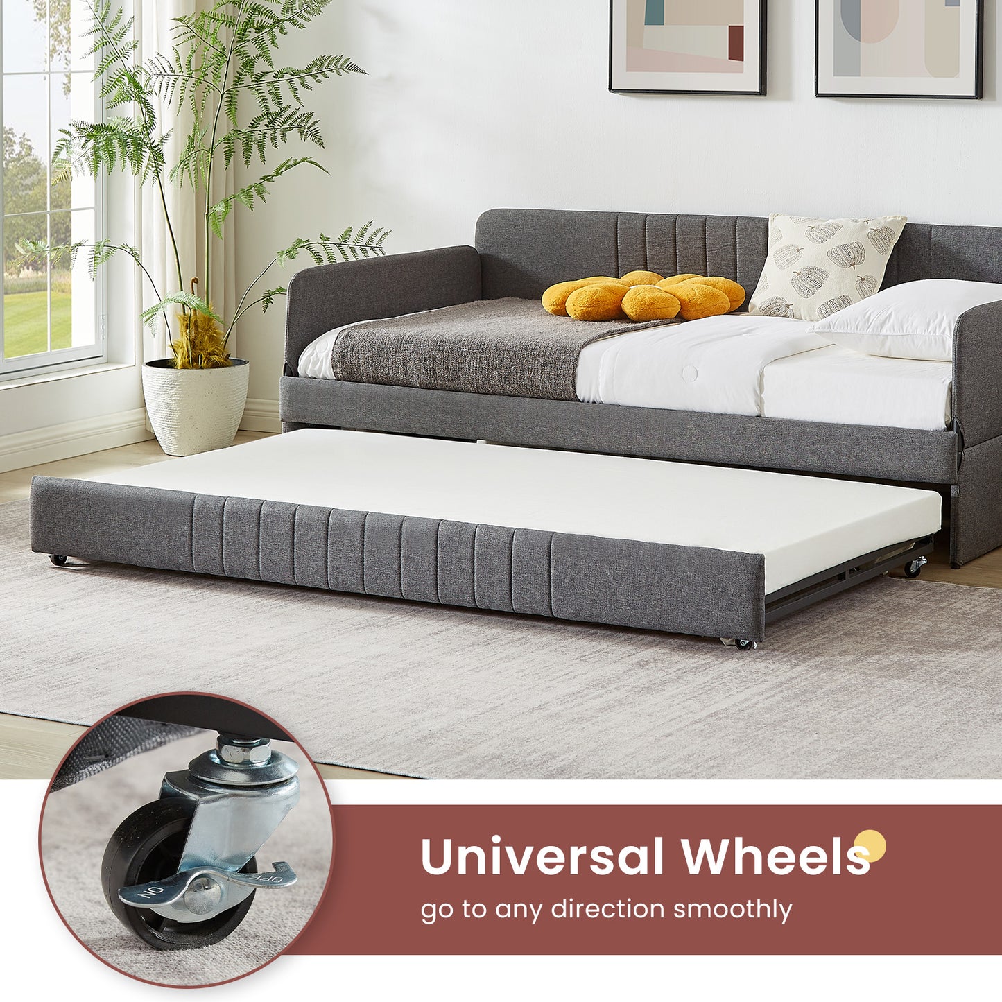 Space-Saving Daybed with Trundle Twin Size in Grey