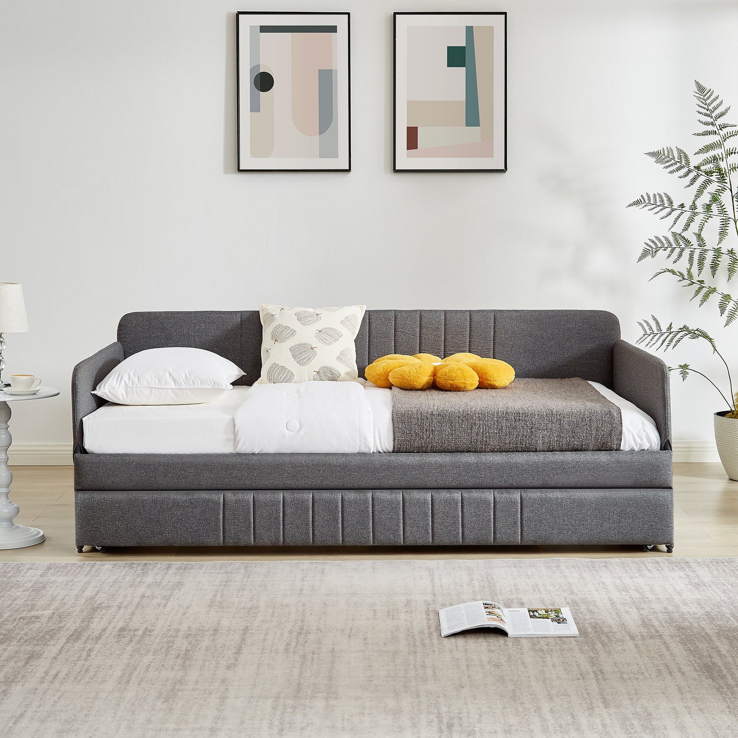 Space-Saving Daybed with Trundle Twin Size in Grey