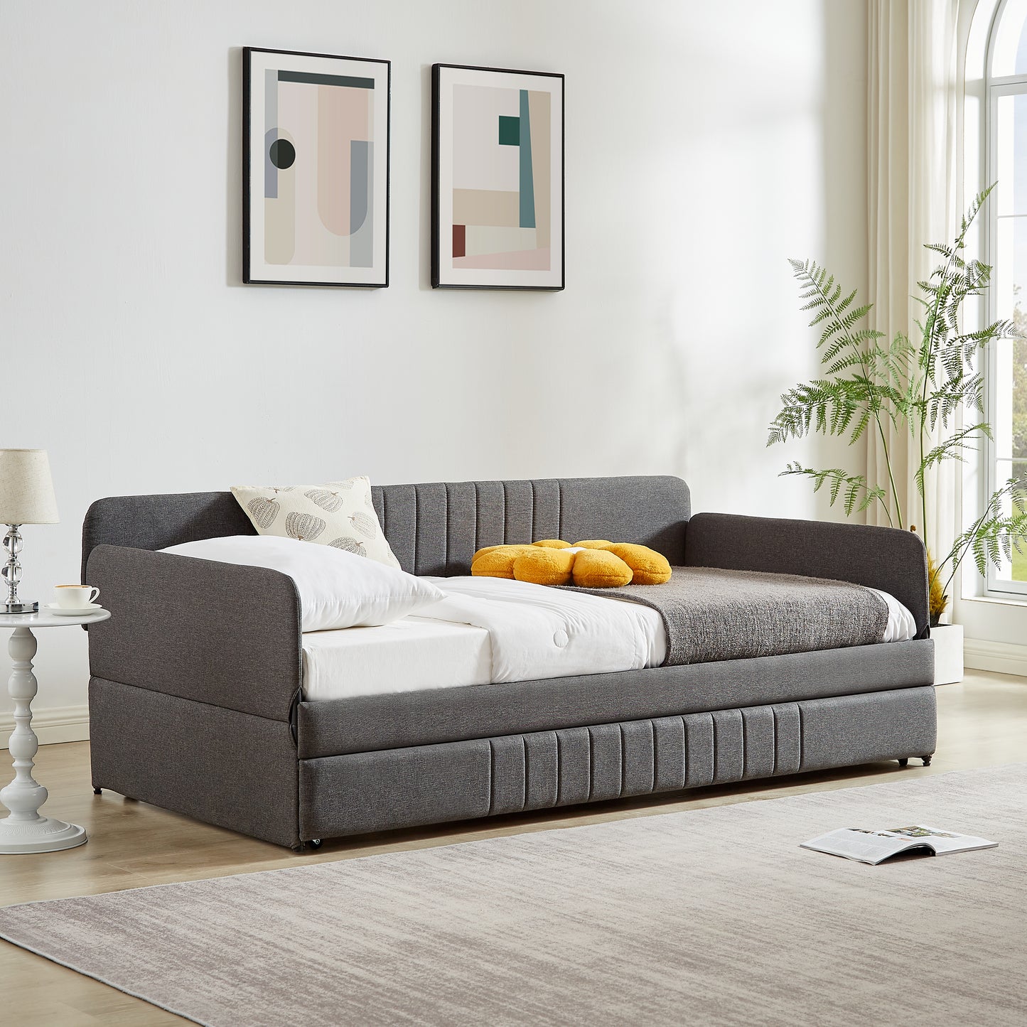 Space-Saving Daybed with Trundle Twin Size in Grey