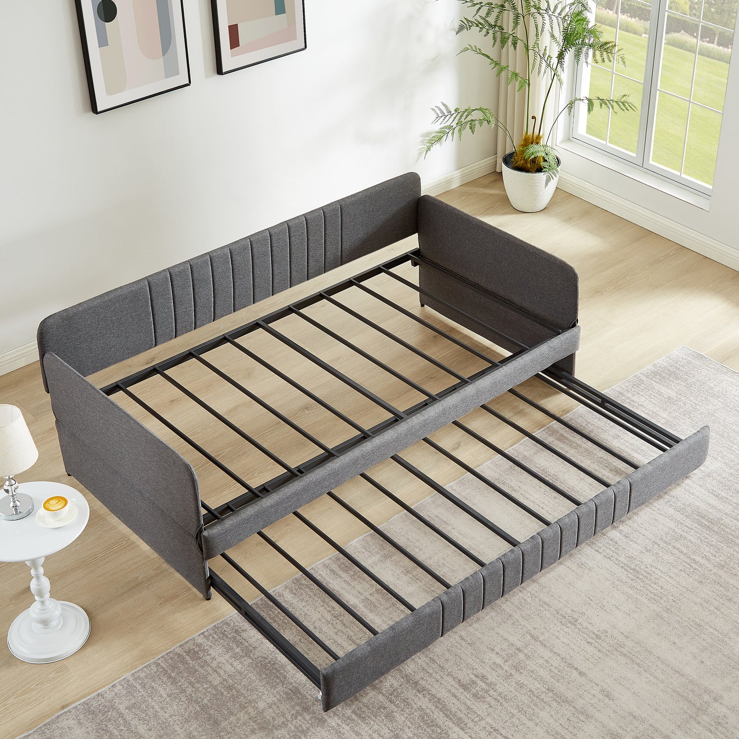Space-Saving Daybed with Trundle Twin Size in Grey