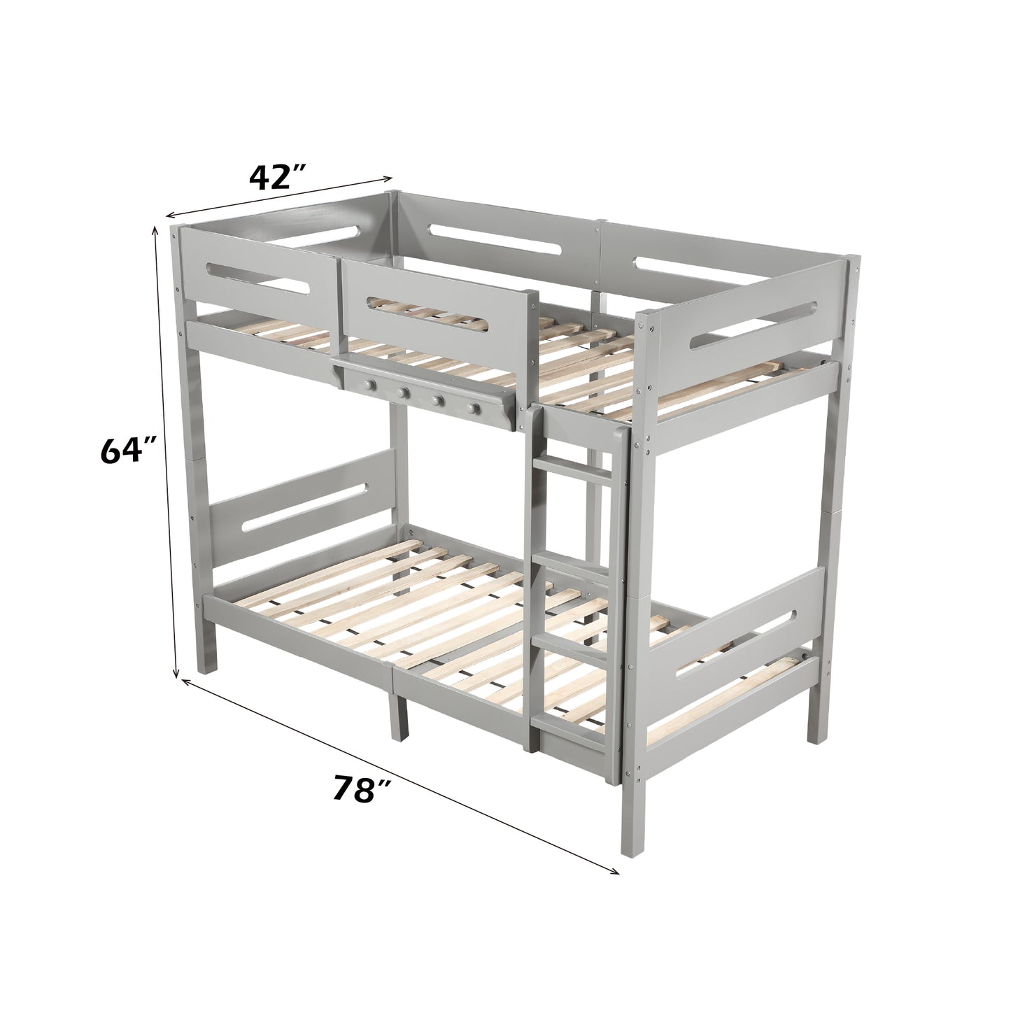 Space-Saving Bunk Bed with Removable Ladder and Gray Finish