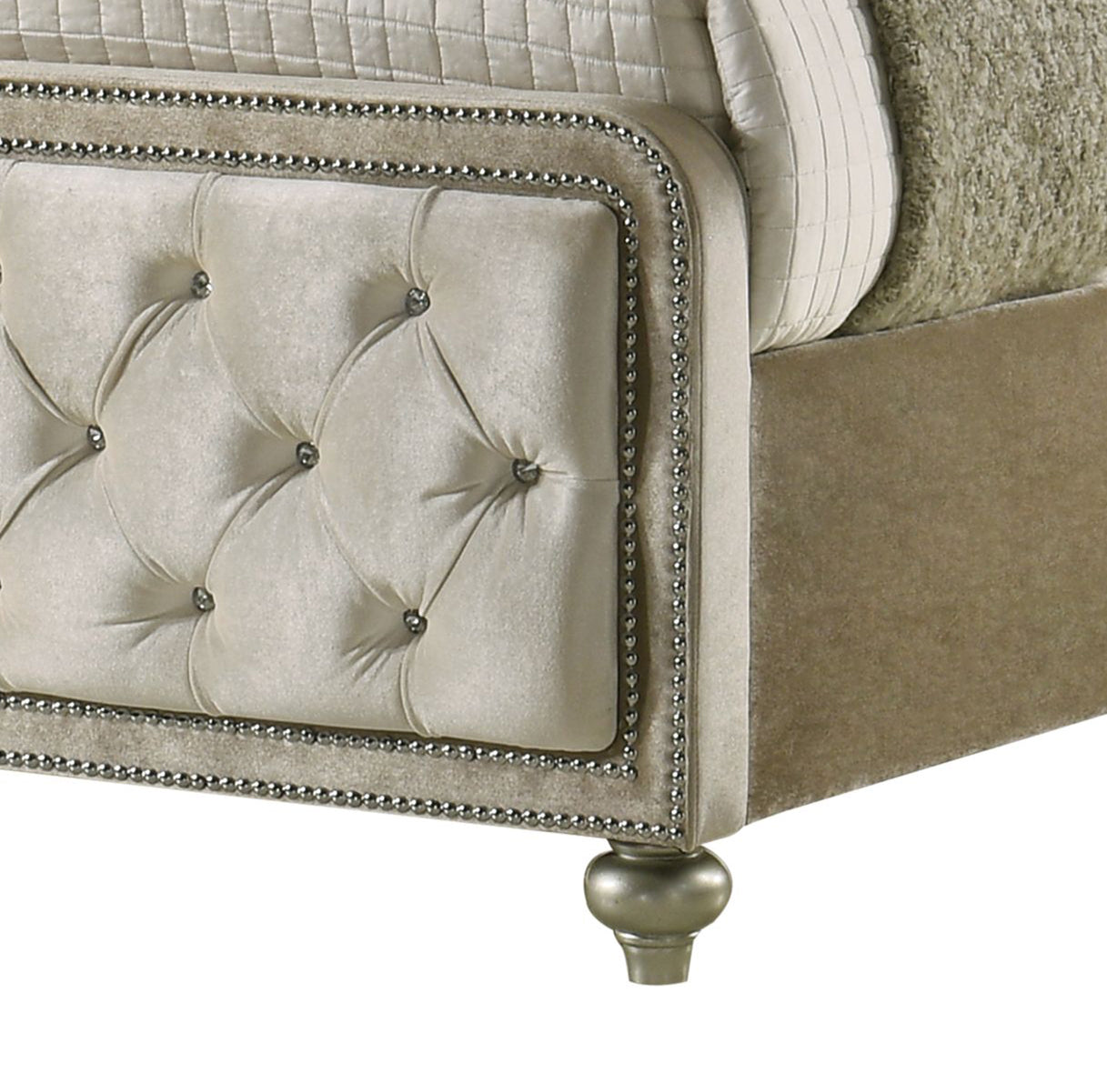 Elegant Beige Velvet Bed with LED Lighting and Tufted Headboard