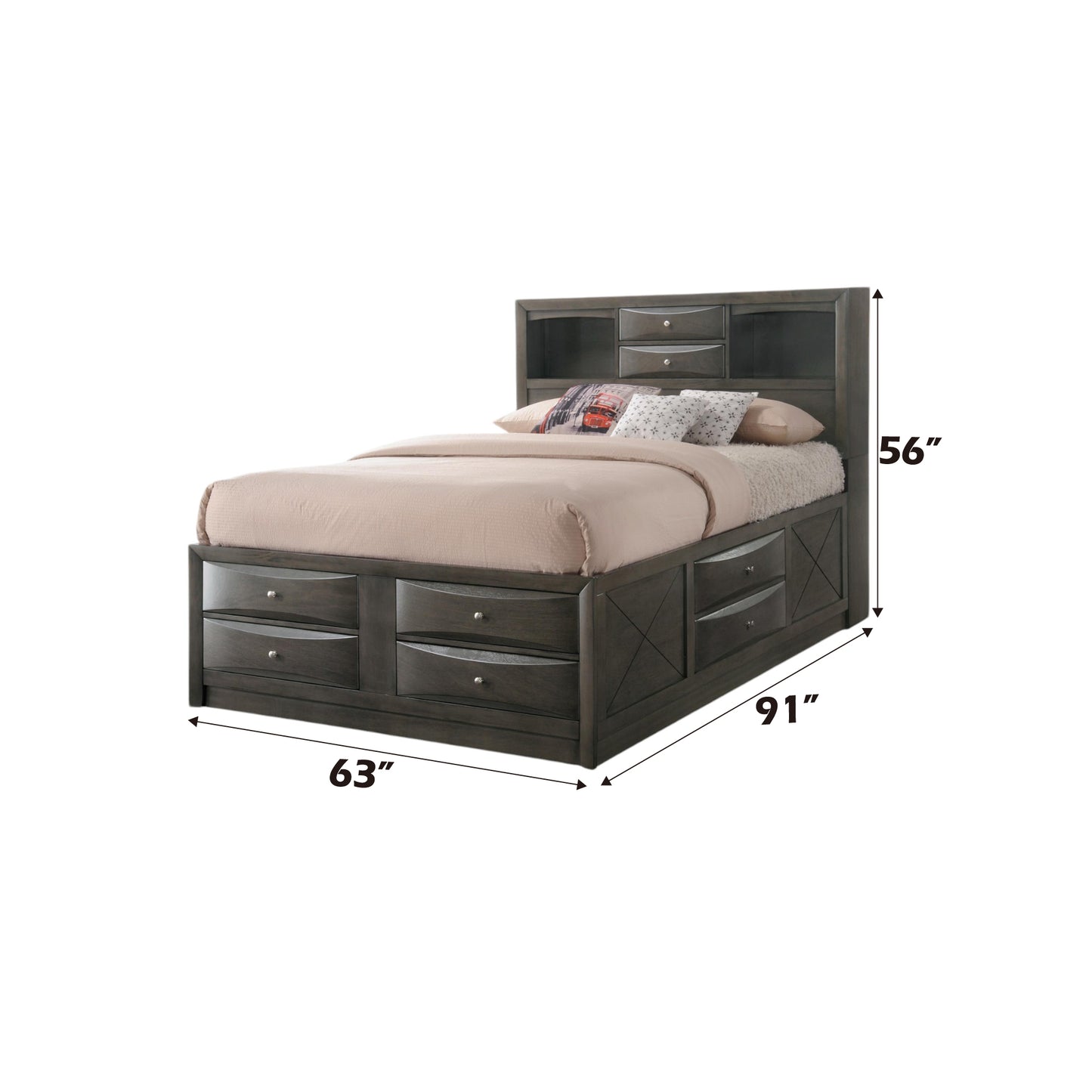 Maximize Space with Gray Oak Queen Bed with Storage and Bookshelf