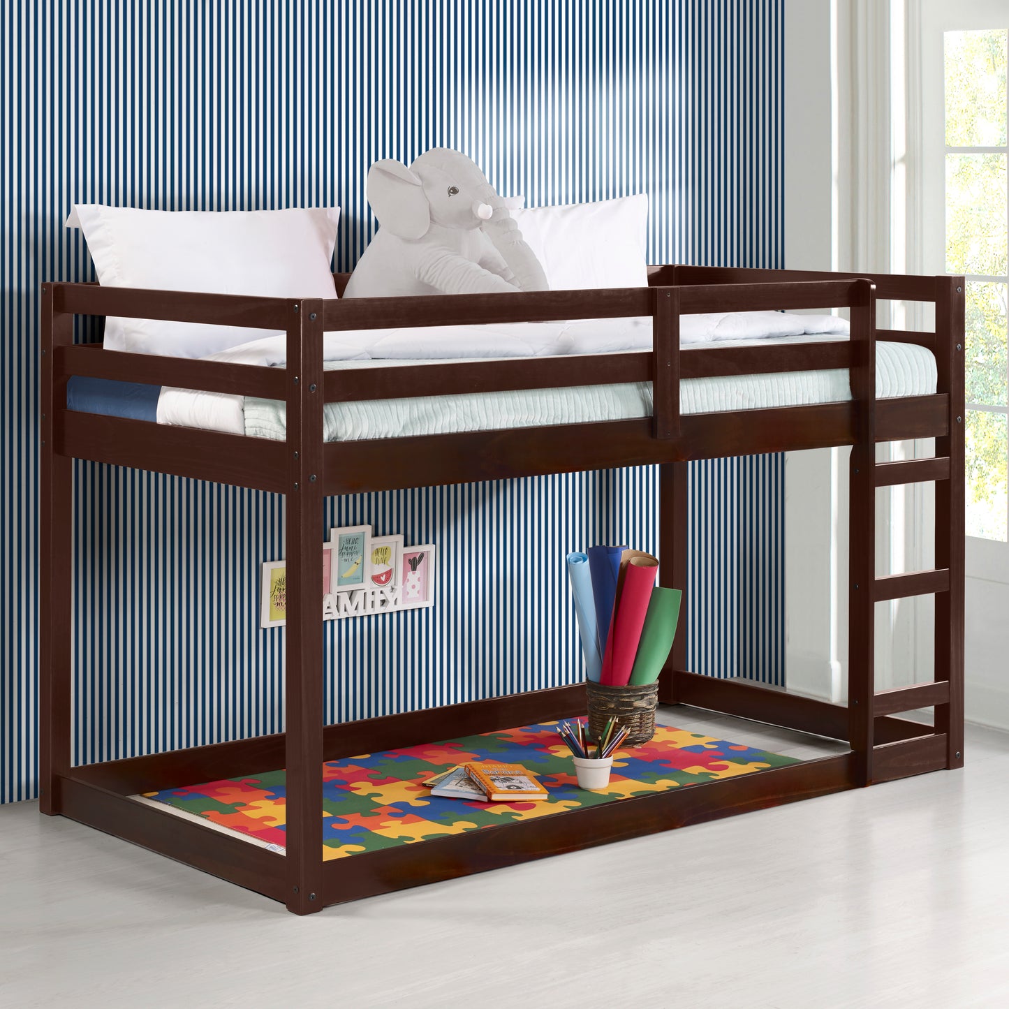 Space-Saving Twin Loft Bed with Espresso Finish and Built-In Ladder