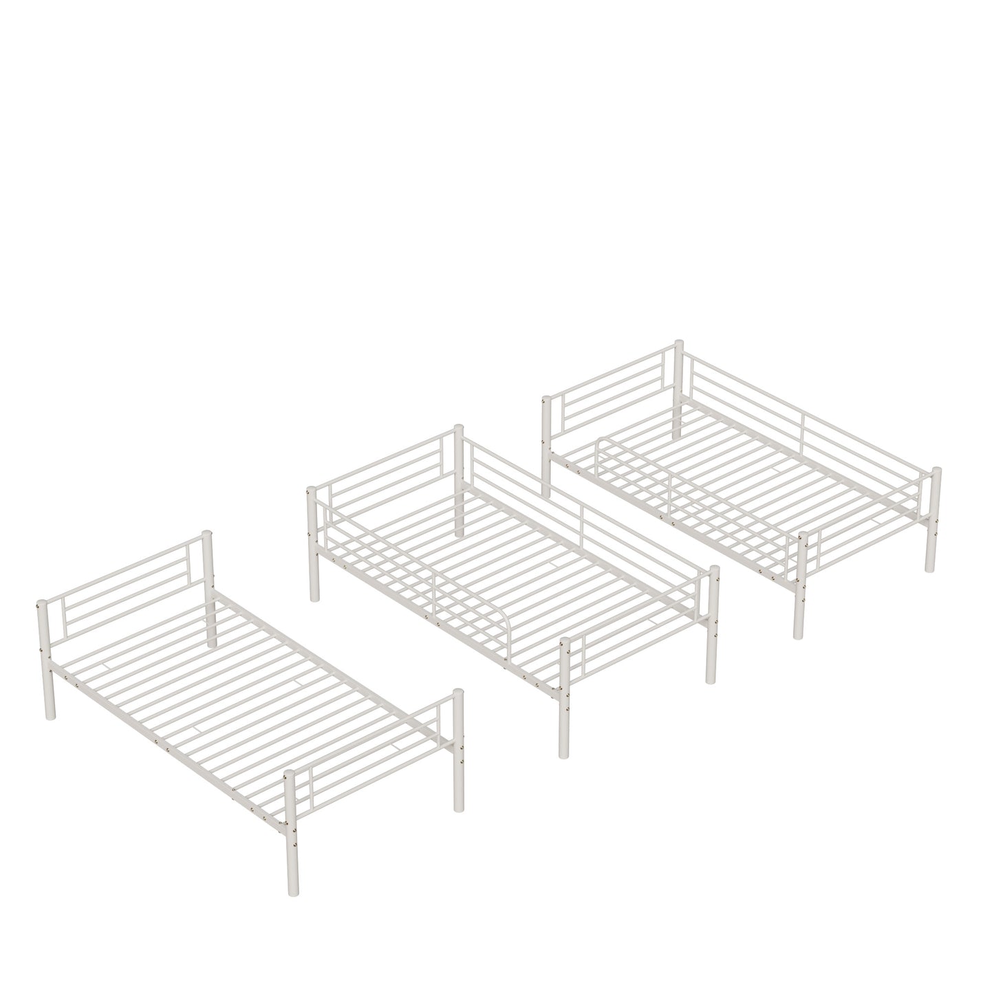 Space-Saving Triple Bunk Bed with Metal Frame - White