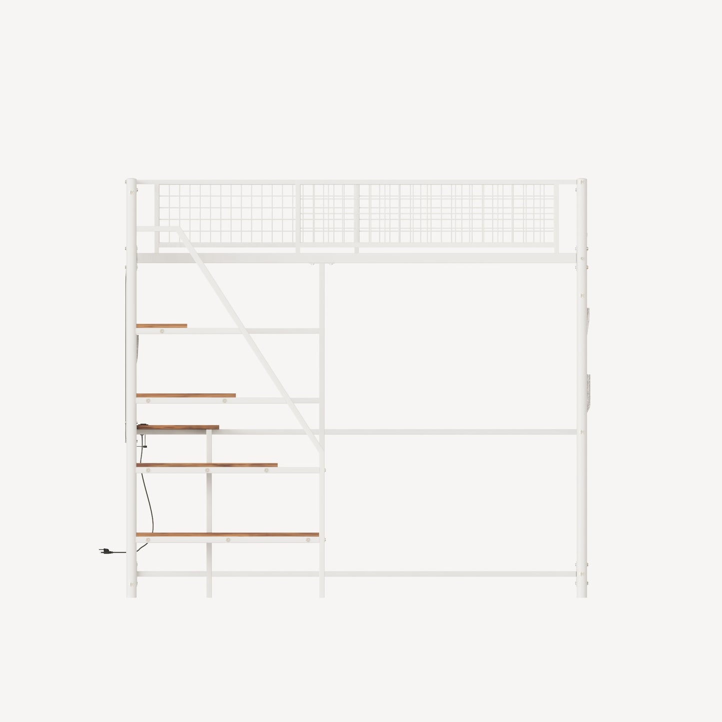Twin Size Loft Bed with Desk and LED Lighting, White