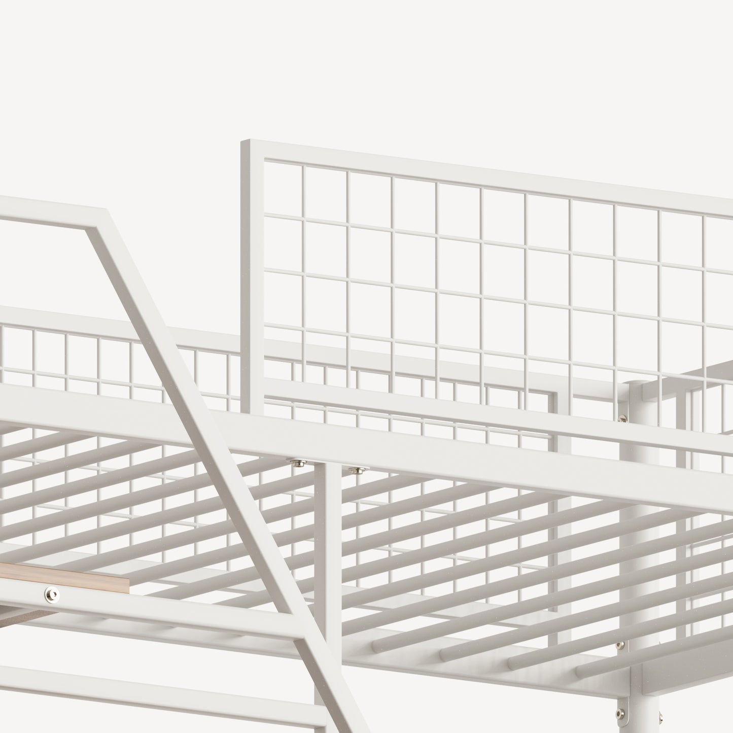 Twin Size Loft Bed with Desk and LED Lighting, White