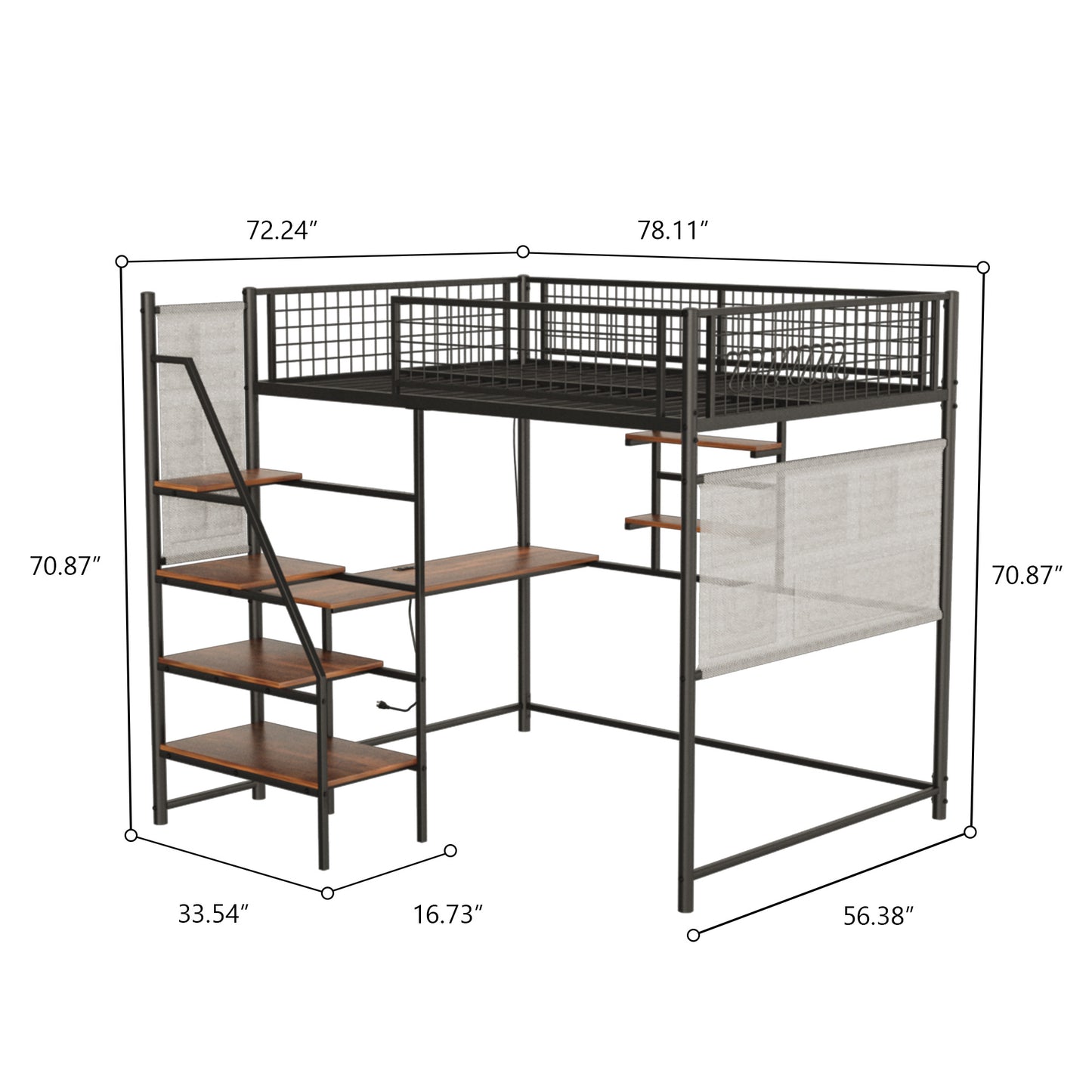 Maximize Space with Full Size Loft Bed, Black, LED Lights