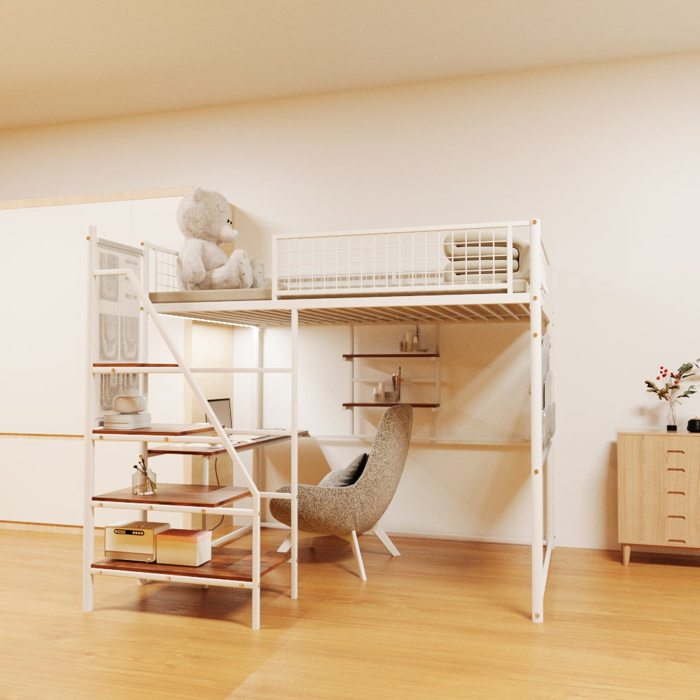 Space-Saving Full Size Loft Bed with Charging Station and LED Lighting