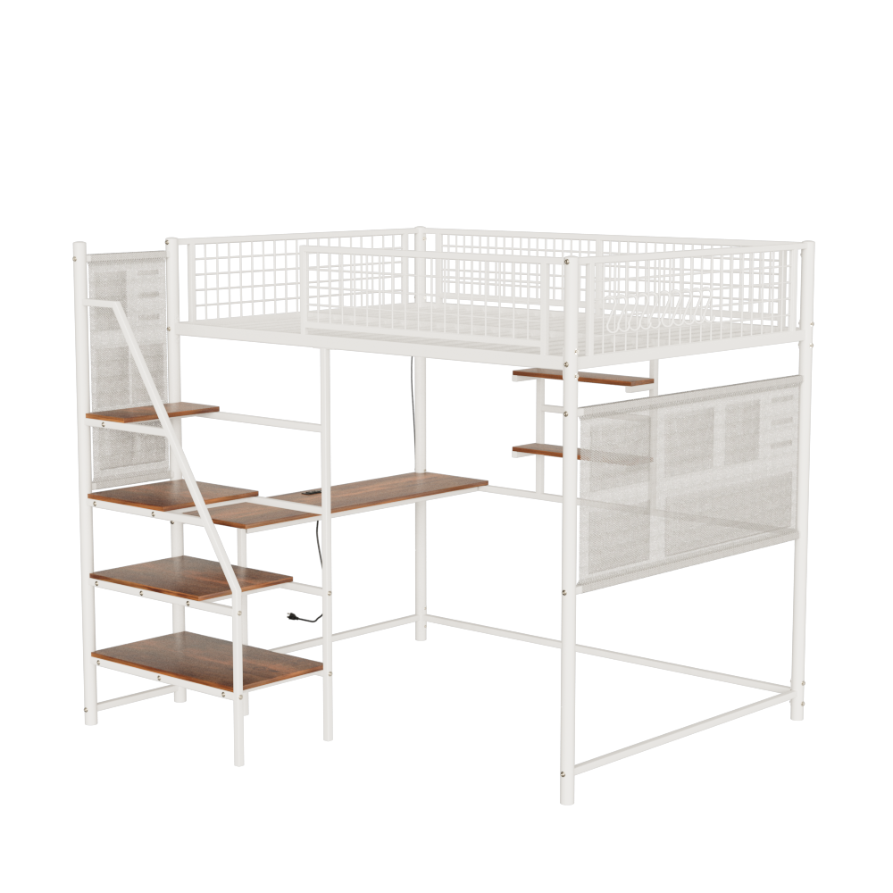 Space-Saving Full Size Loft Bed with Charging Station and LED Lighting