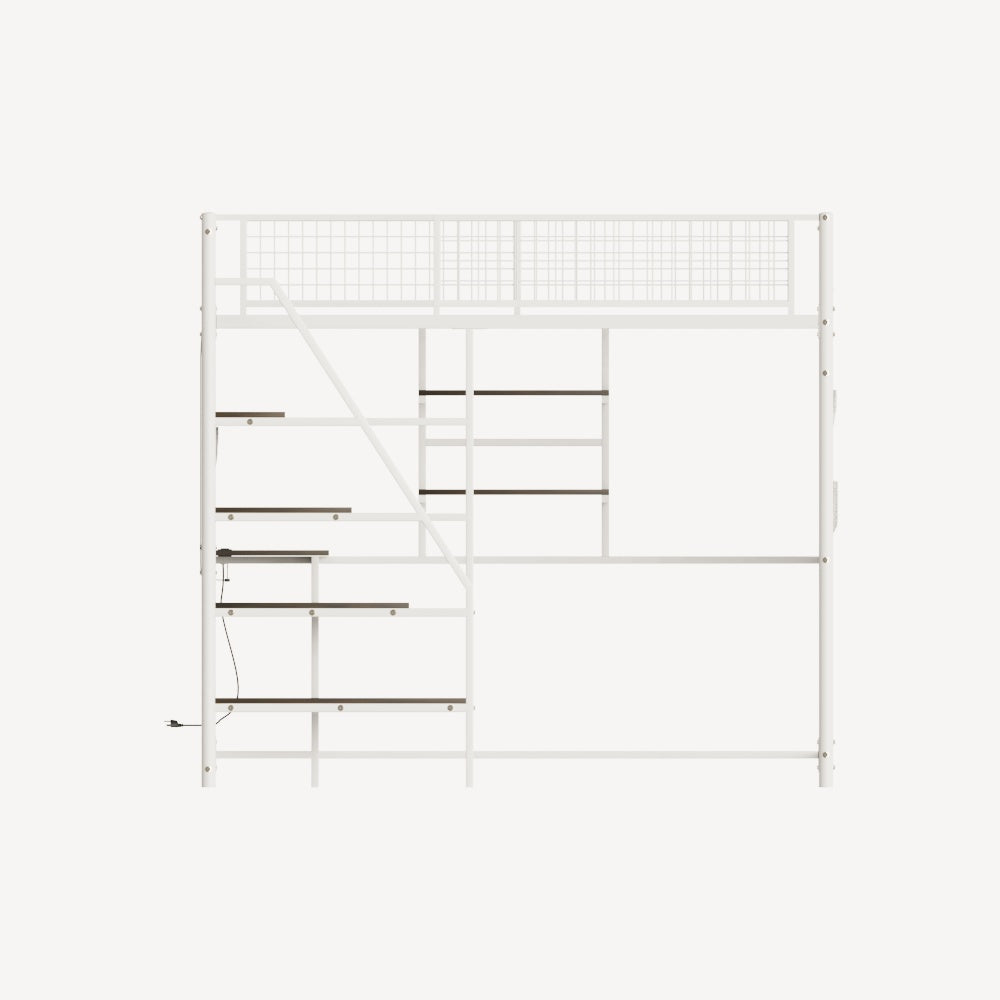Space-Saving Full Size Loft Bed with Charging Station and LED Lighting