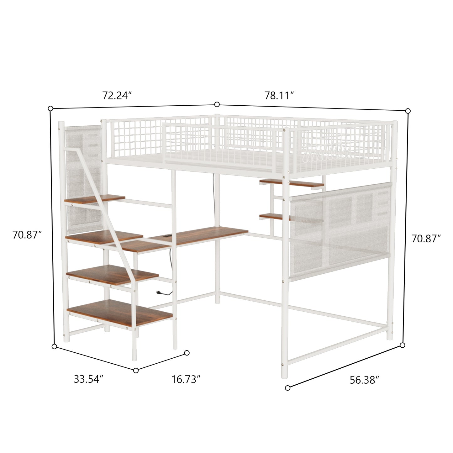 Space-Saving Full Size Loft Bed with Charging Station and LED Lighting