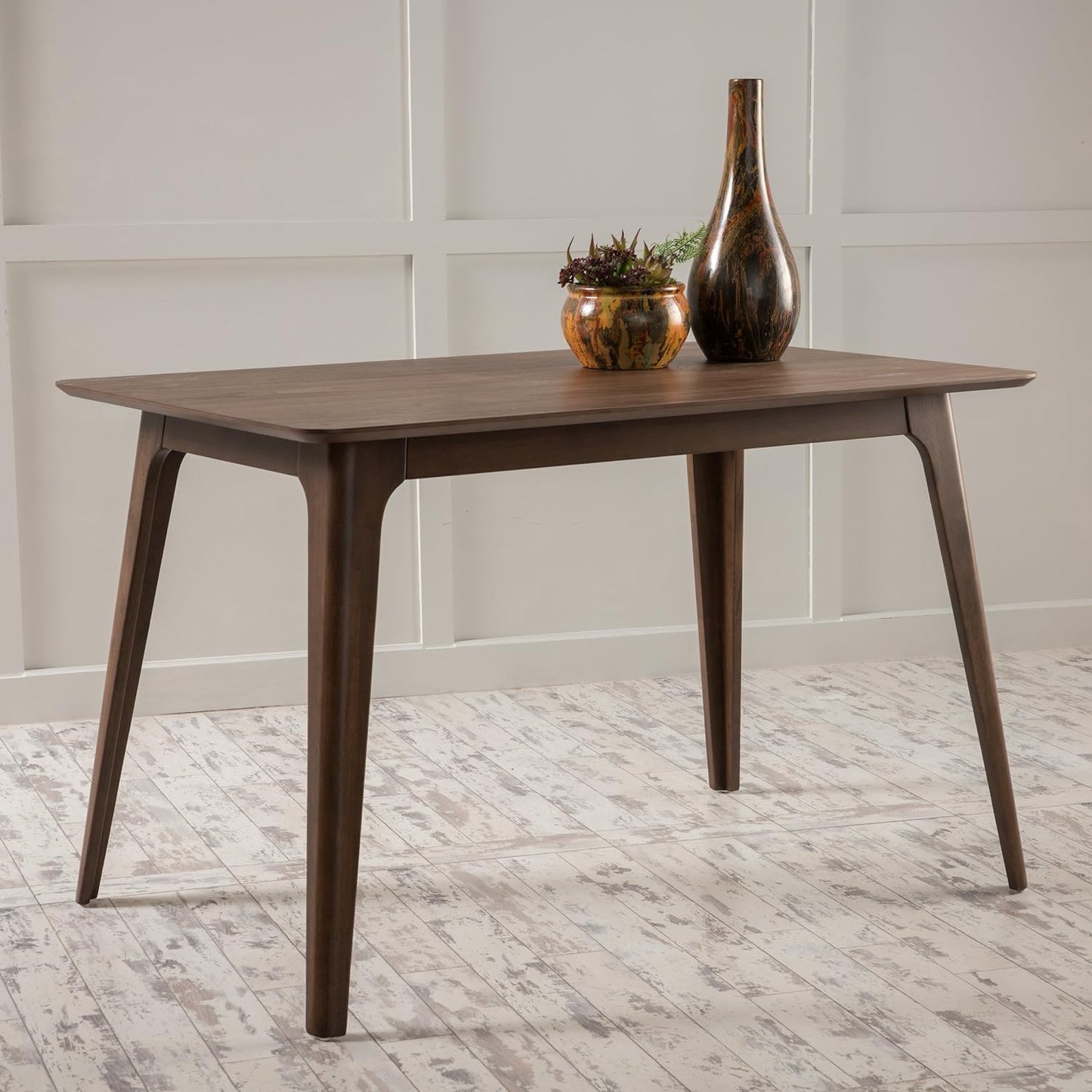 TREATLIFE HOME Mid-Century Modern Dining Table for Heartfelt Gatherings, Solid Rubberwood Legs, Beautiful Walnut Finish, 47.2" W