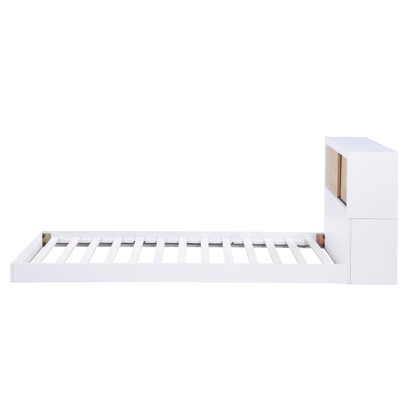 Space-Saving Twin Bed with Bookcase Headboard and USB Ports - White Finish