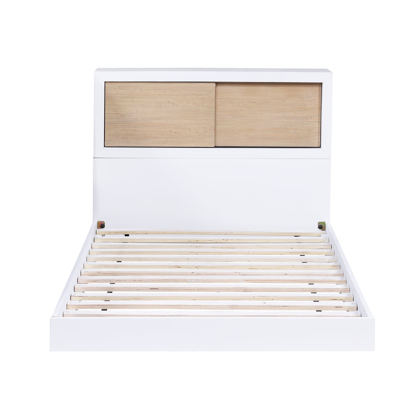 Space-Saving Twin Bed with Bookcase Headboard and USB Ports - White Finish