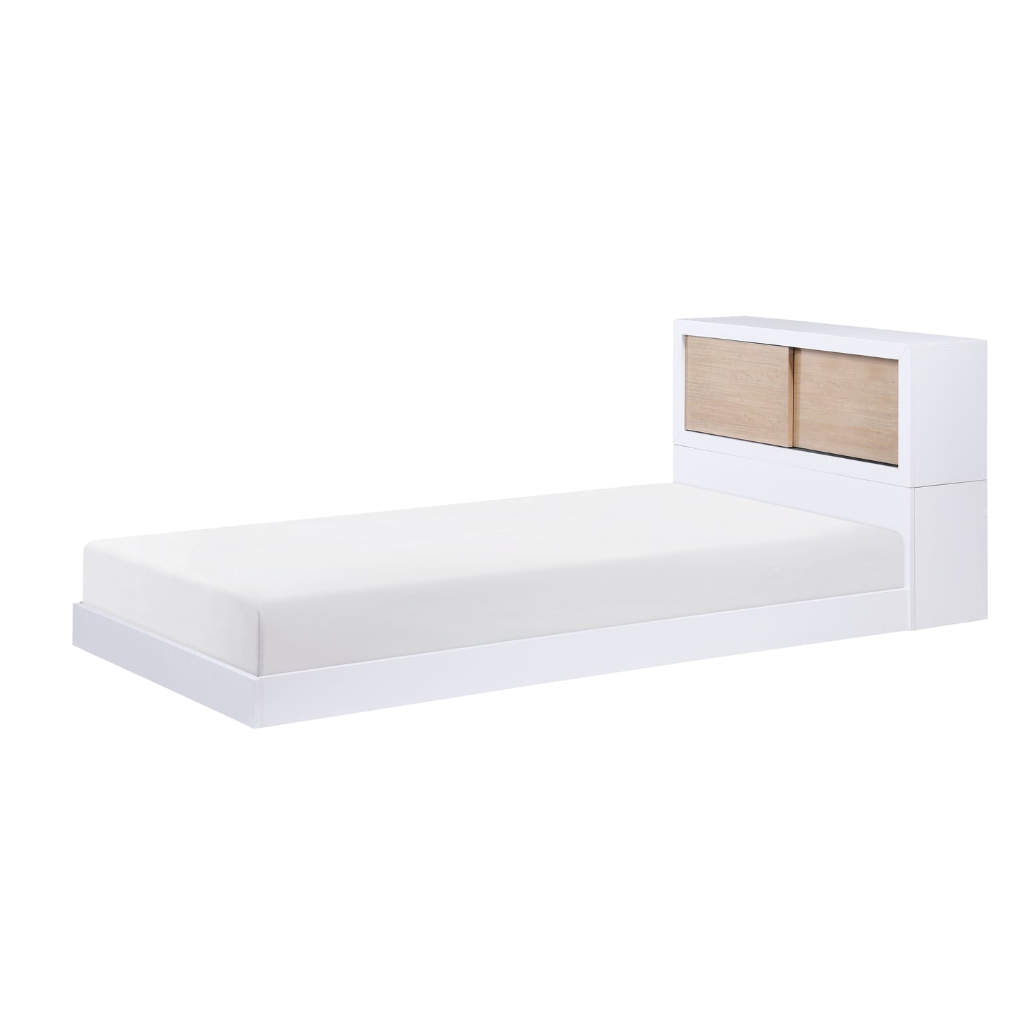 Space-Saving Twin Bed with Bookcase Headboard and USB Ports - White Finish