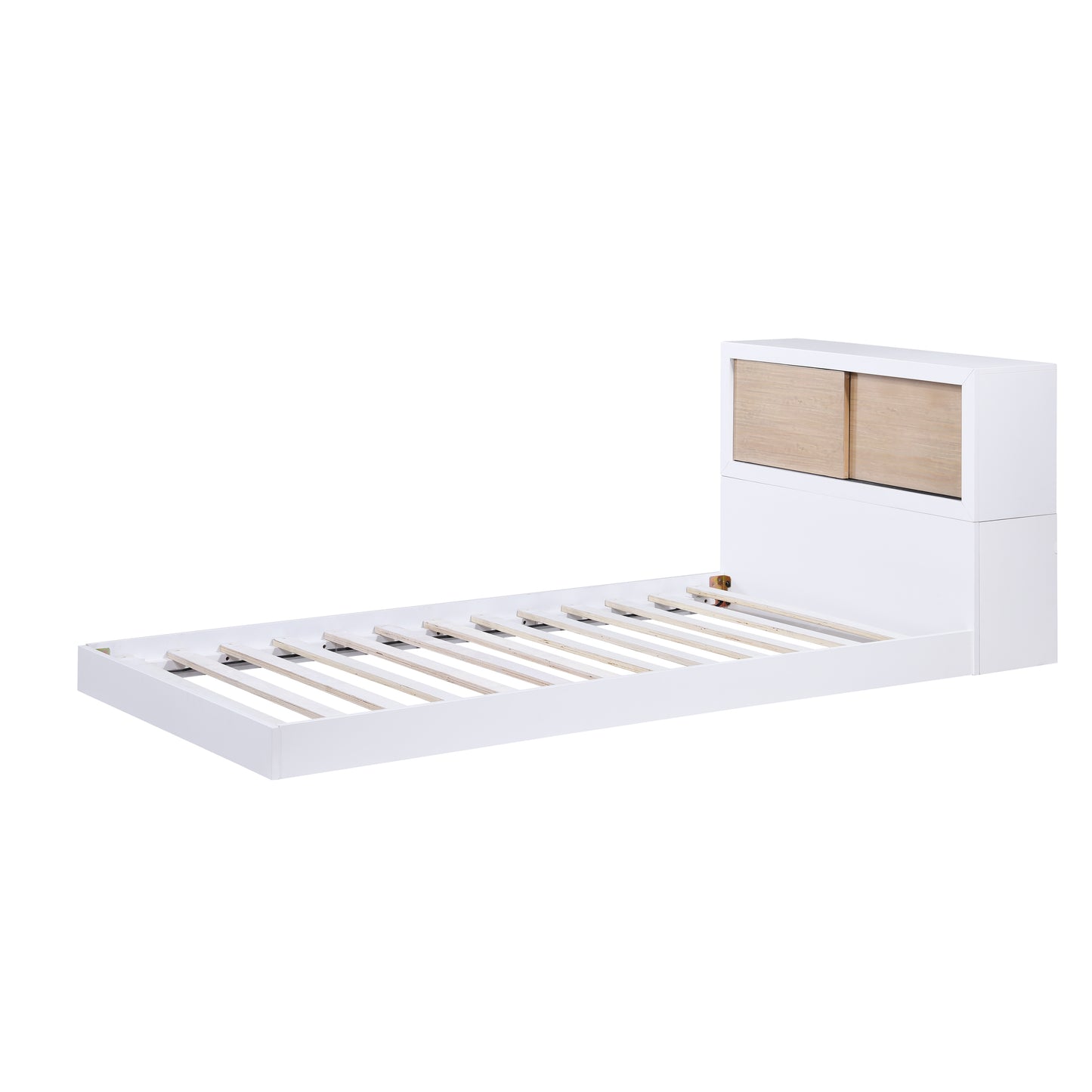 Space-Saving Twin Bed with Bookcase Headboard and USB Ports - White Finish