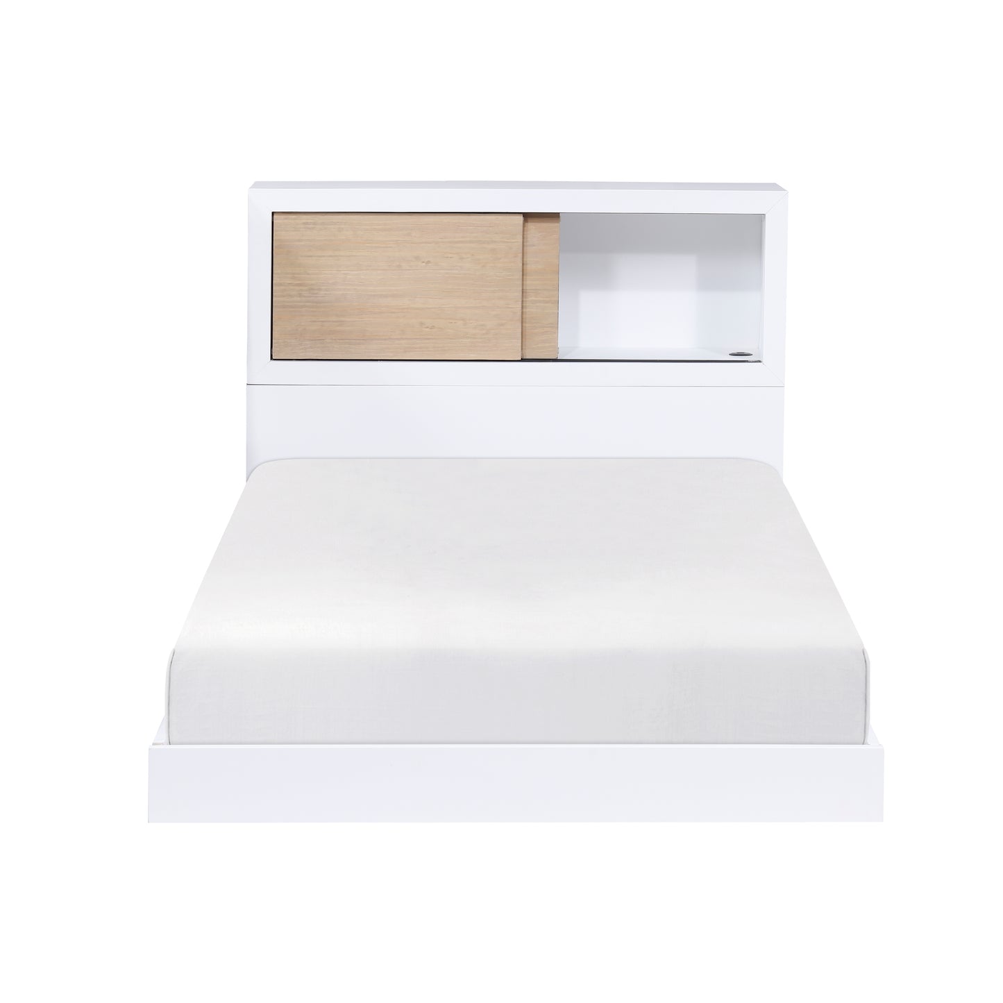 Space-Saving Twin Bed with Bookcase Headboard and USB Ports - White Finish