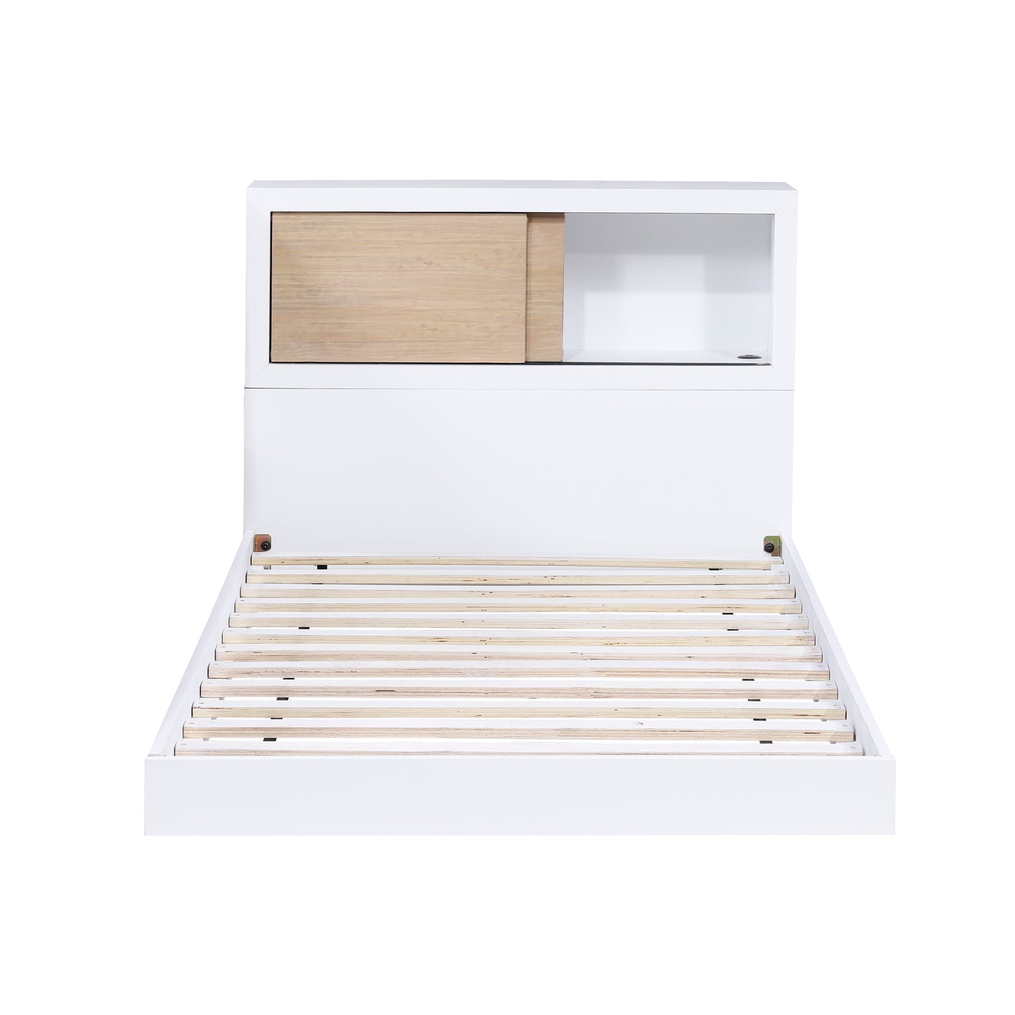 Space-Saving Twin Bed with Bookcase Headboard and USB Ports - White Finish