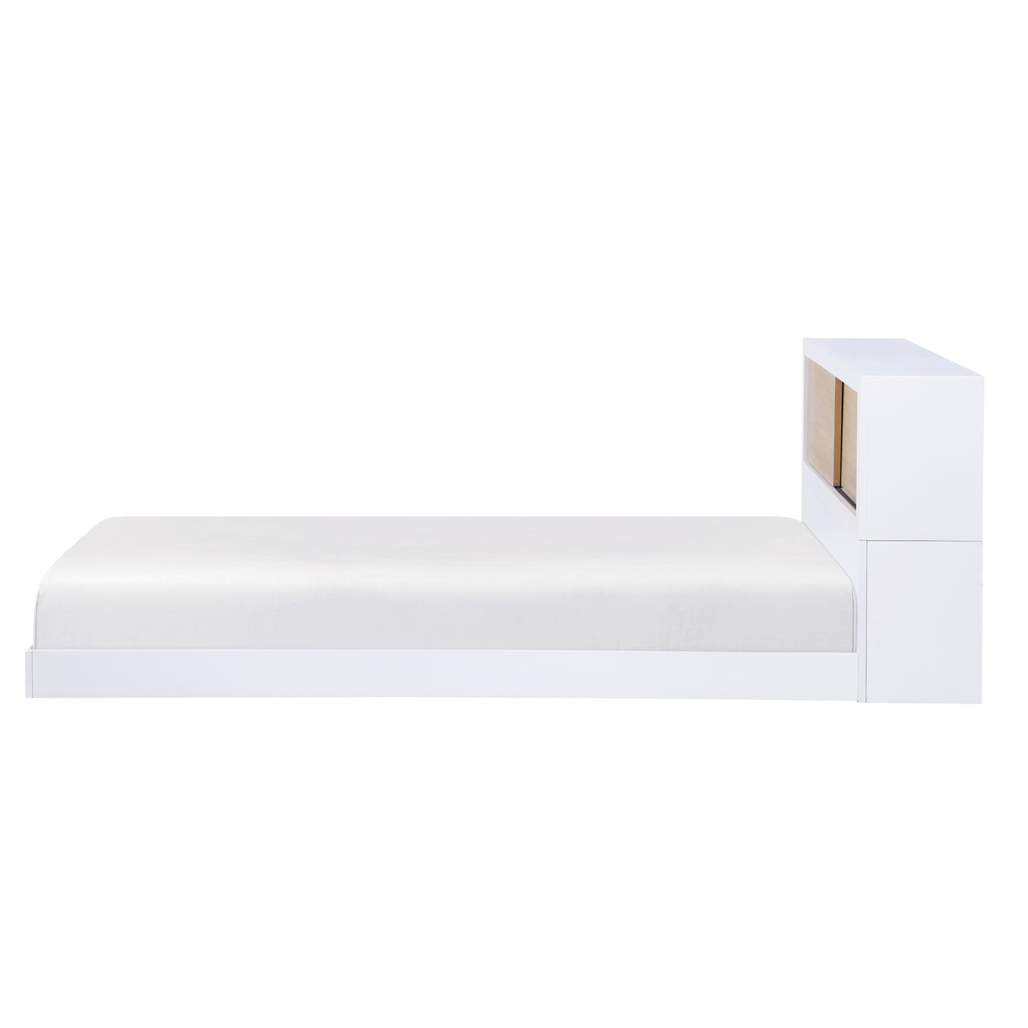 Space-Saving Twin Bed with Bookcase Headboard and USB Ports - White Finish