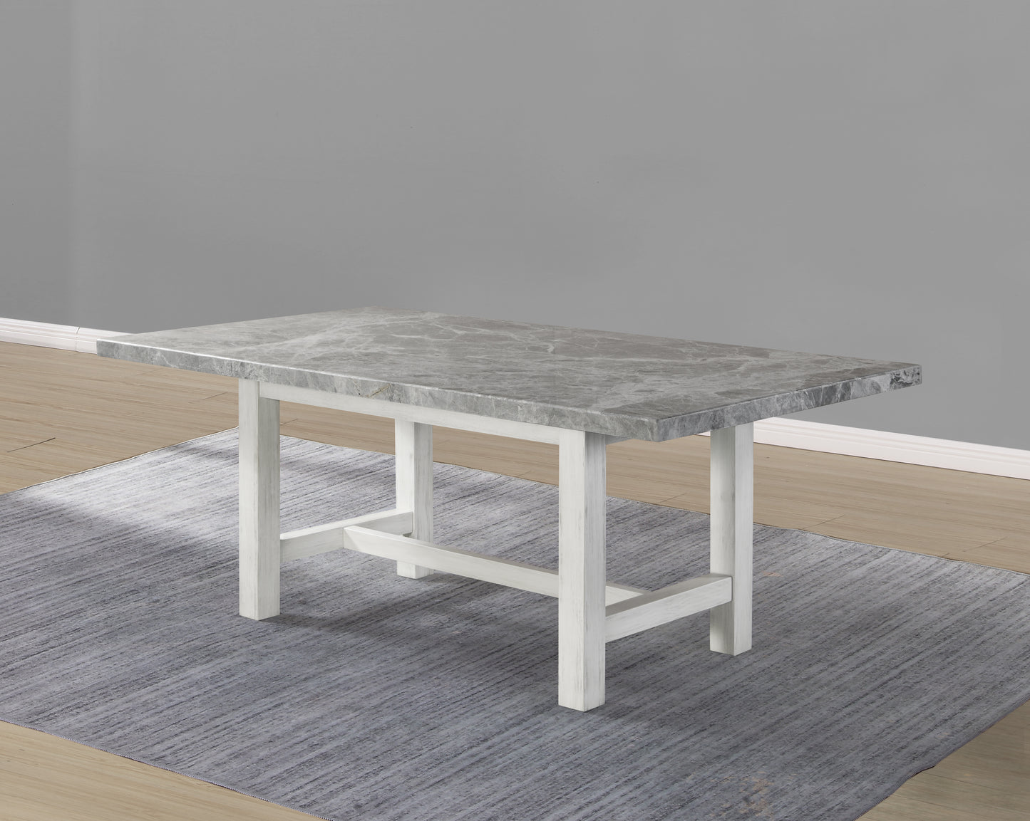 TREATLIFE HOME Dining Table with Gray Marble Top, White Finish, Seats Six, Durable Construction