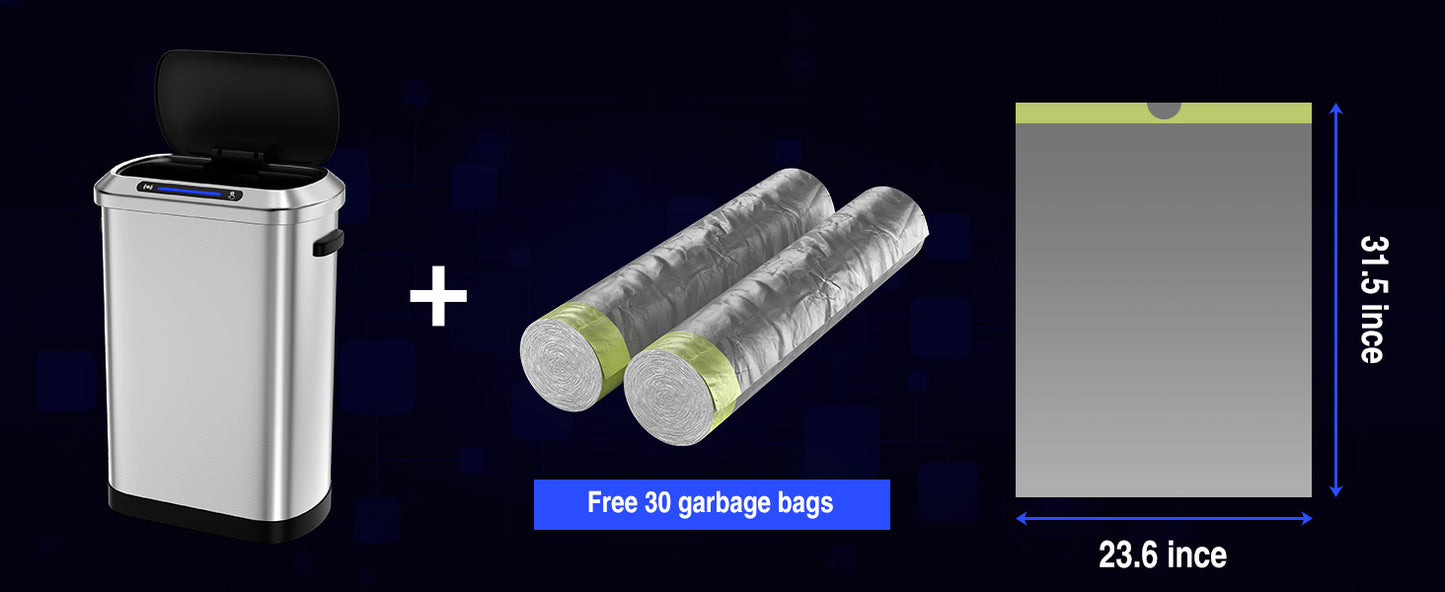 Silver stainless steel automatic trash can with sensor lid