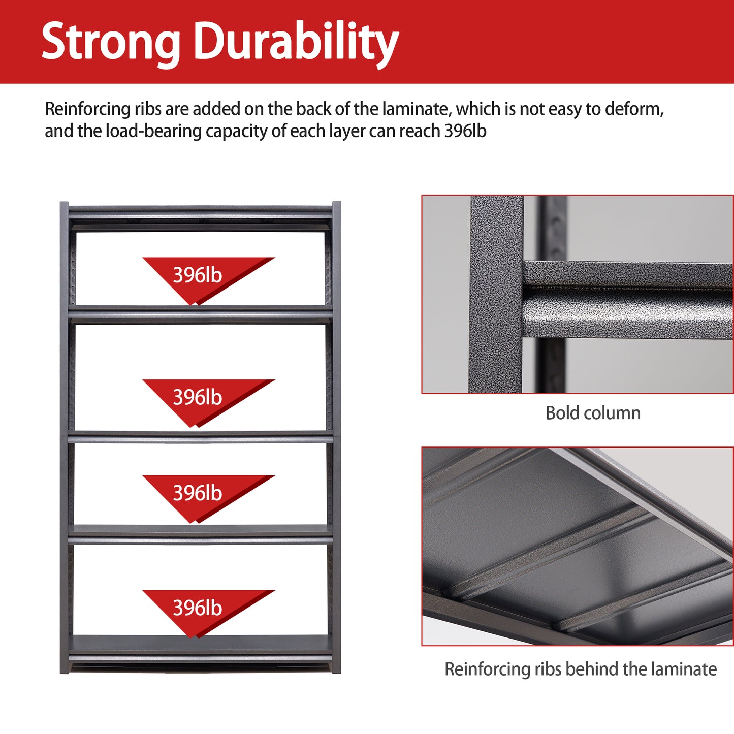 Heavyduty metal shelving unit with four tiers