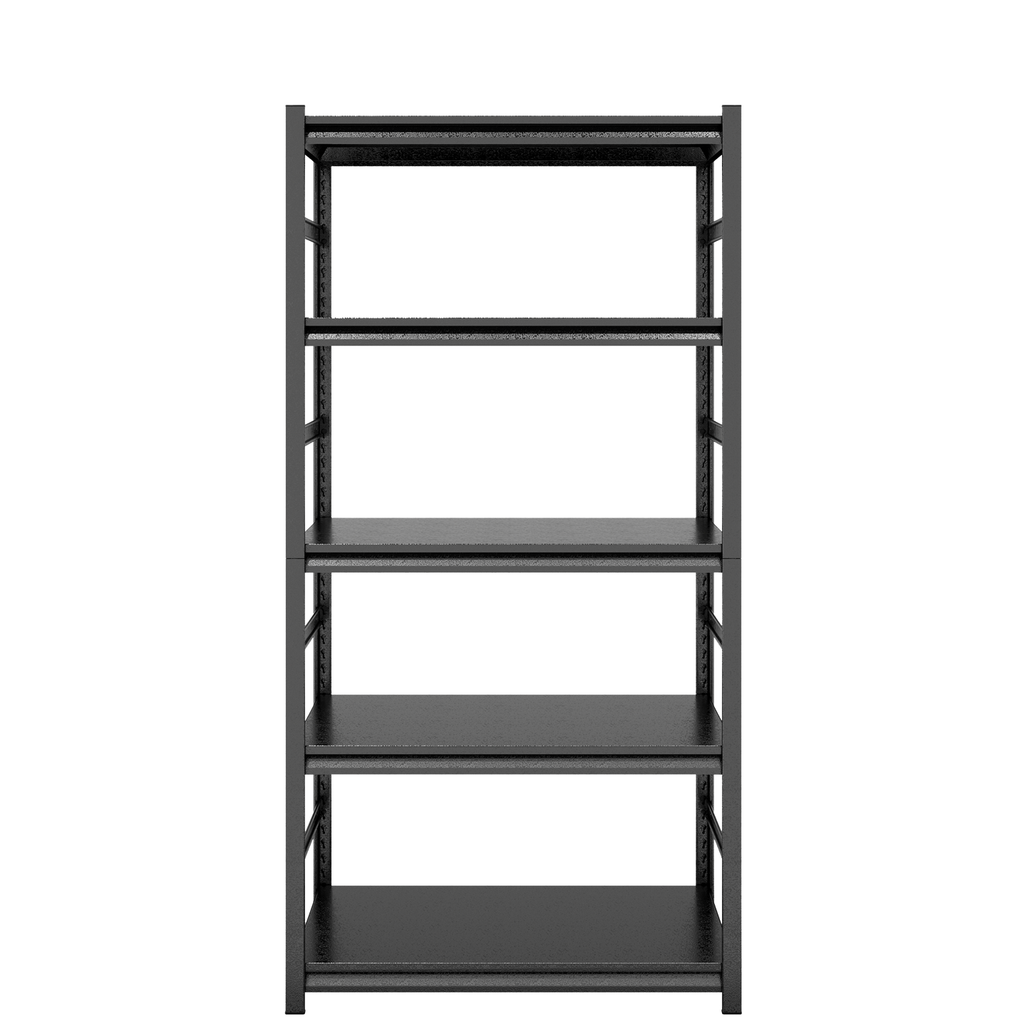 Black metal tier shelving unit for garage organization