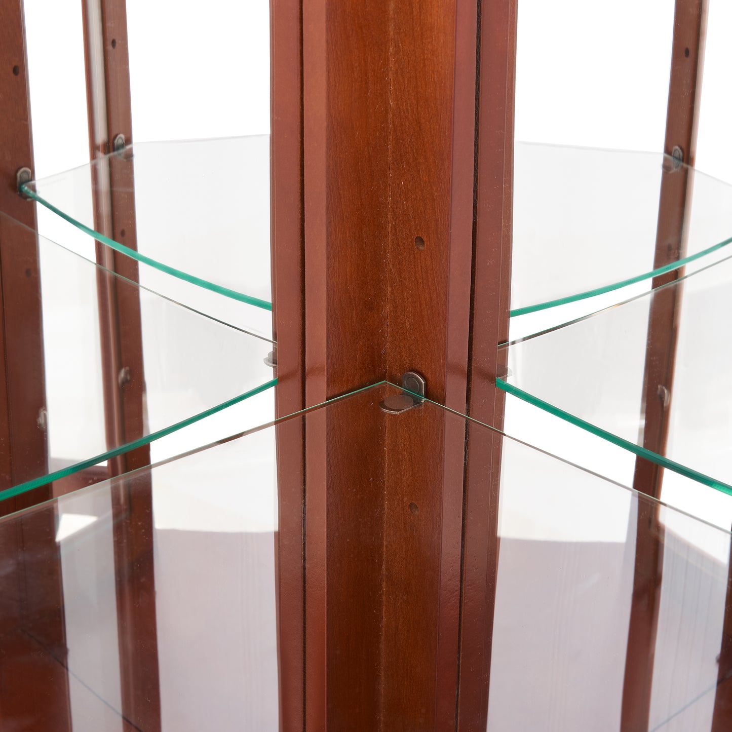 Wooden display case with glass shelves