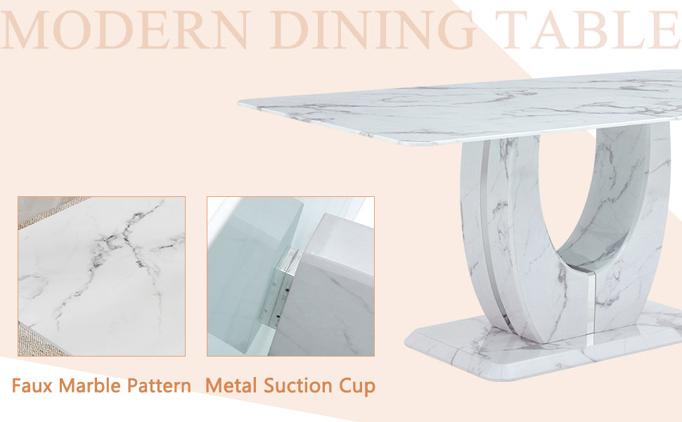 Modern faux marble dining table with a unique pedestal base