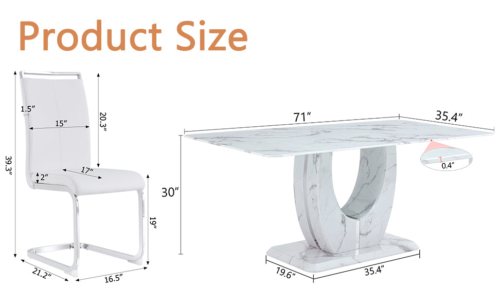 White faux leather dining chair with chrome sled base and dimensions